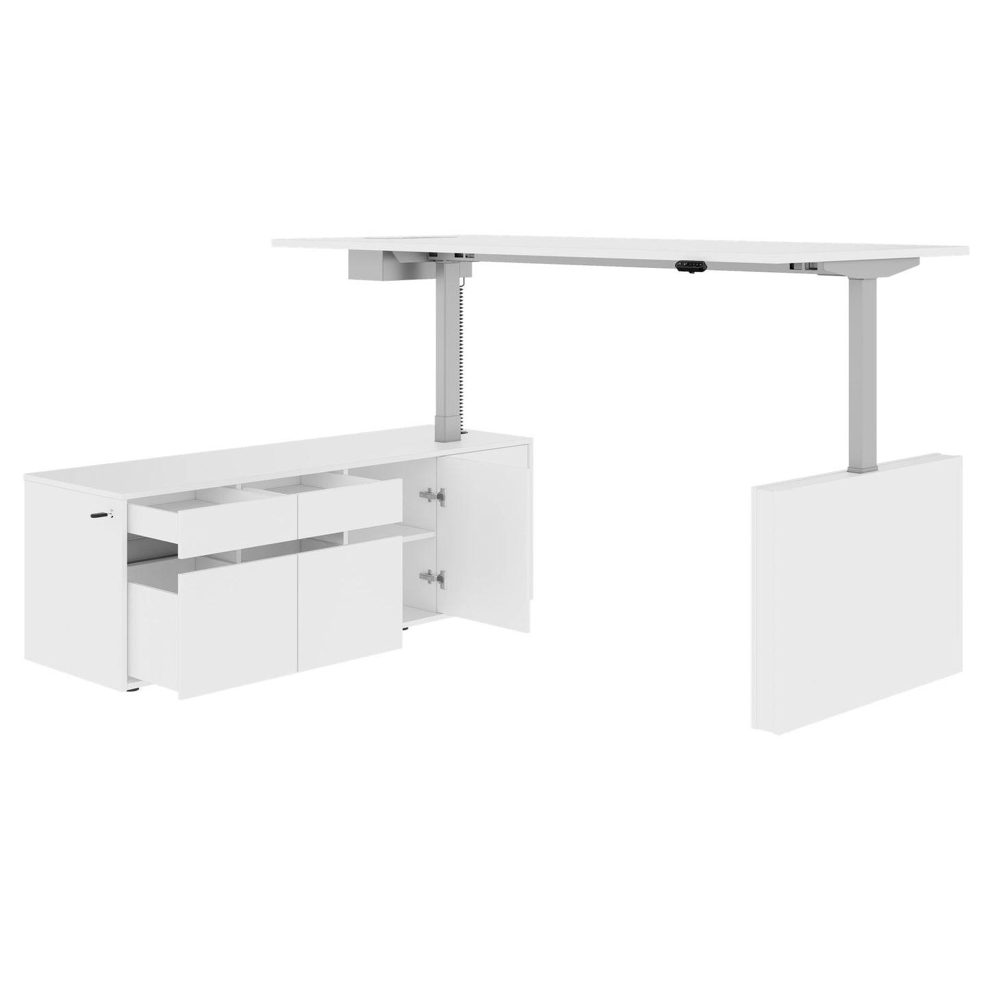 MOTION 2-Motoren-Schreibtisch mit Sideboard | Elektrisch höhenverstellbar, 2000 x 1800 mm, Weiß