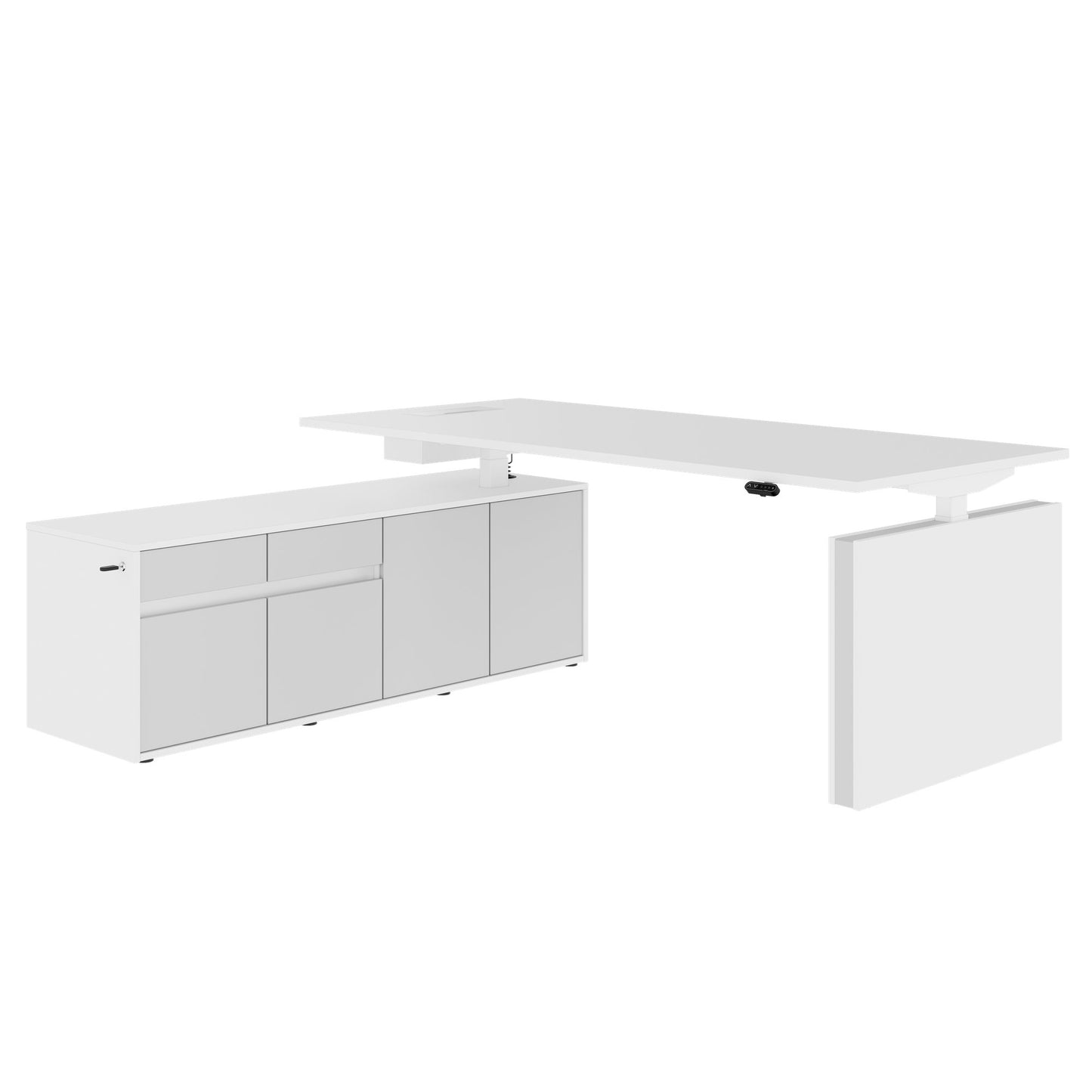 MOTION 2-Motoren-Schreibtisch mit Sideboard | Elektrisch höhenverstellbar, 2000 x 1800 mm, Weiß