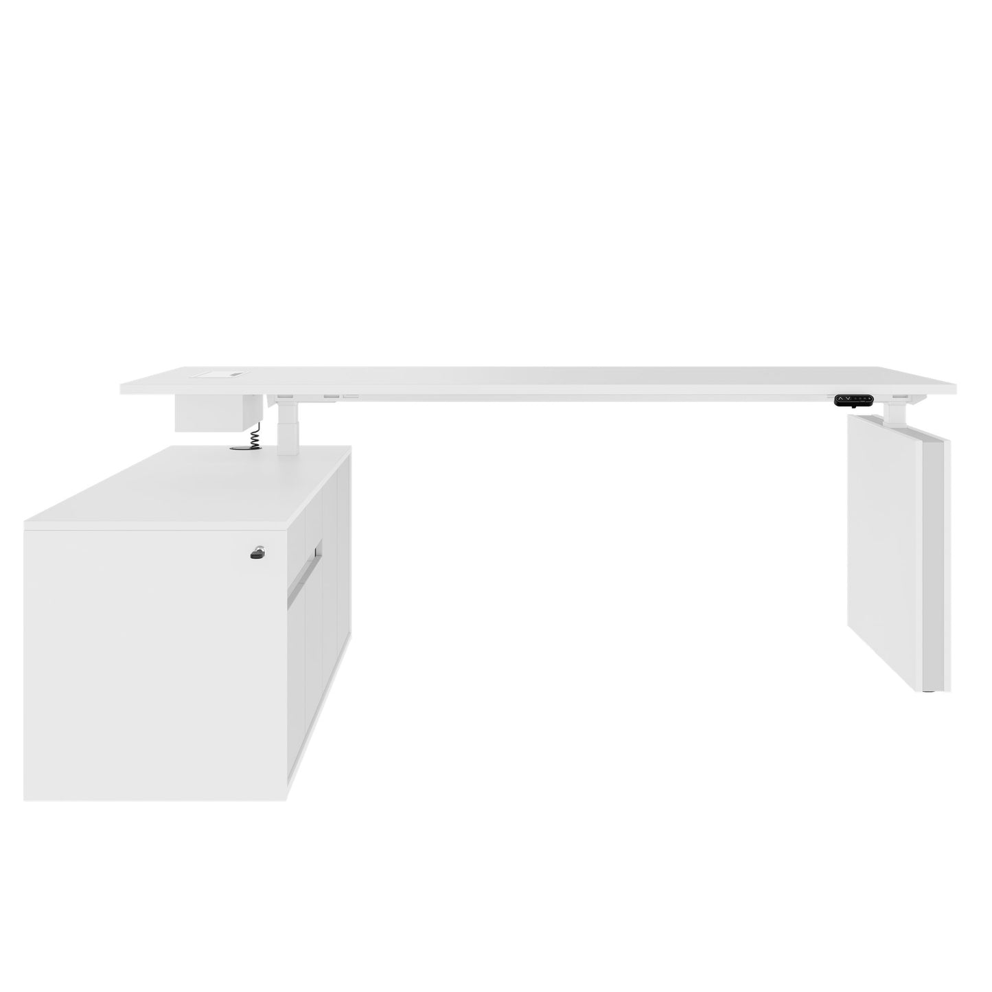 MOTION 2-Motoren-Schreibtisch mit Sideboard | Elektrisch höhenverstellbar, 2000 x 1800 mm, Weiß