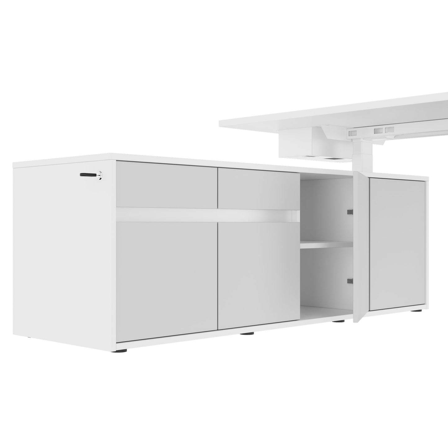 MOTION 2-Motoren-Schreibtisch mit Sideboard | Elektrisch höhenverstellbar, 2000 x 1800 mm, Weiß