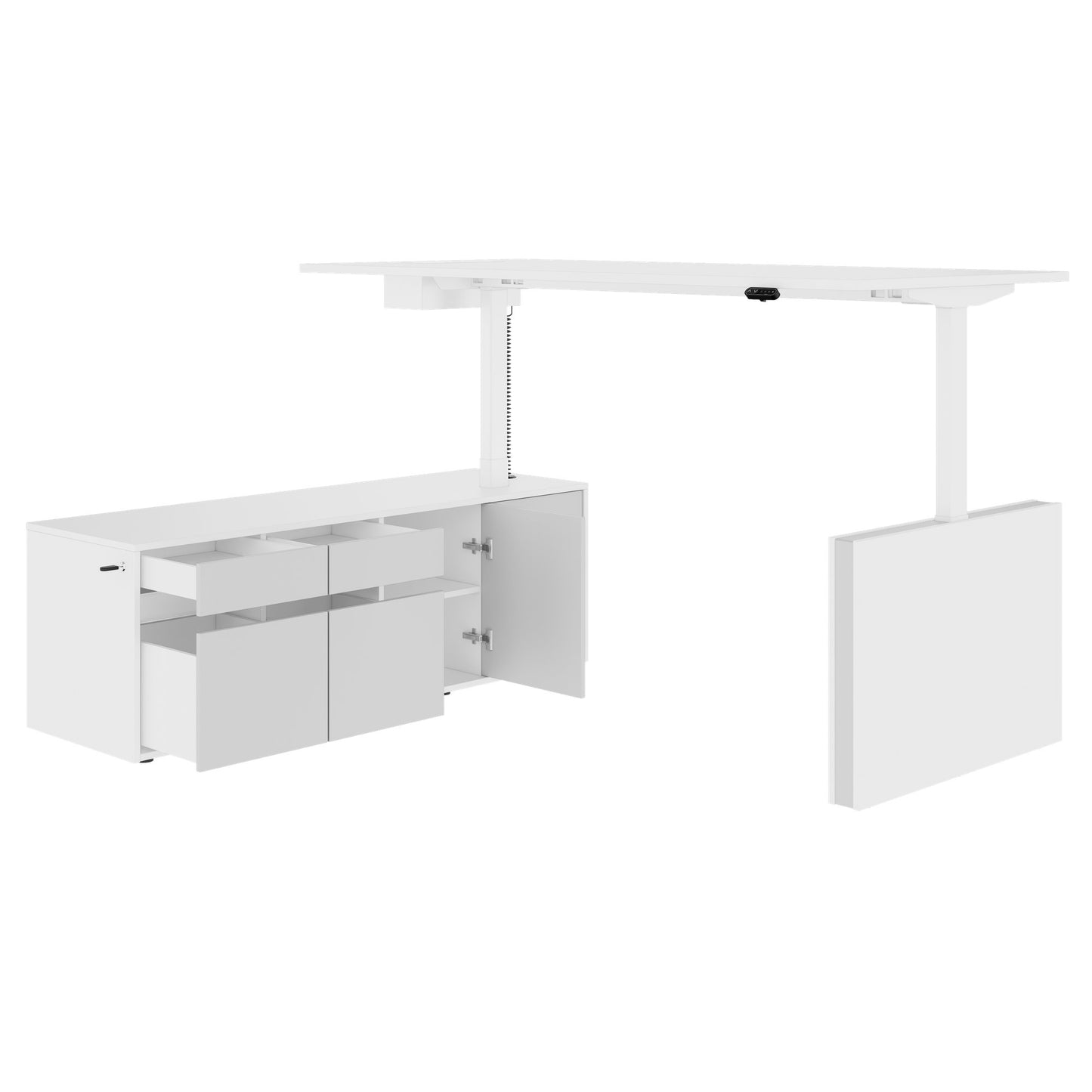 MOTION 2-Motoren-Schreibtisch mit Sideboard | Elektrisch höhenverstellbar, 2000 x 1800 mm, Weiß