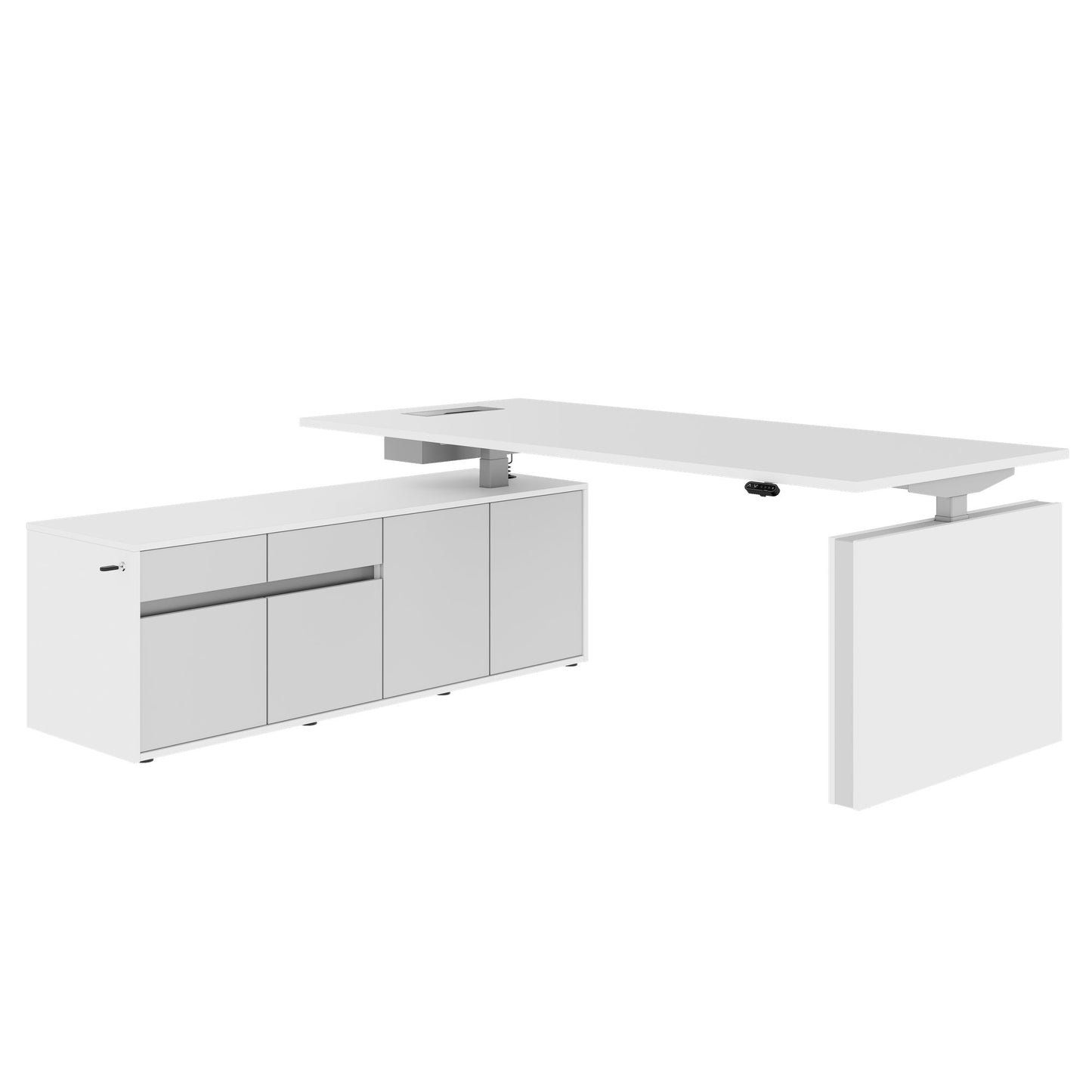 MOTION 2-Motoren-Schreibtisch mit Sideboard | Elektrisch höhenverstellbar, 2000 x 1800 mm, Weiß