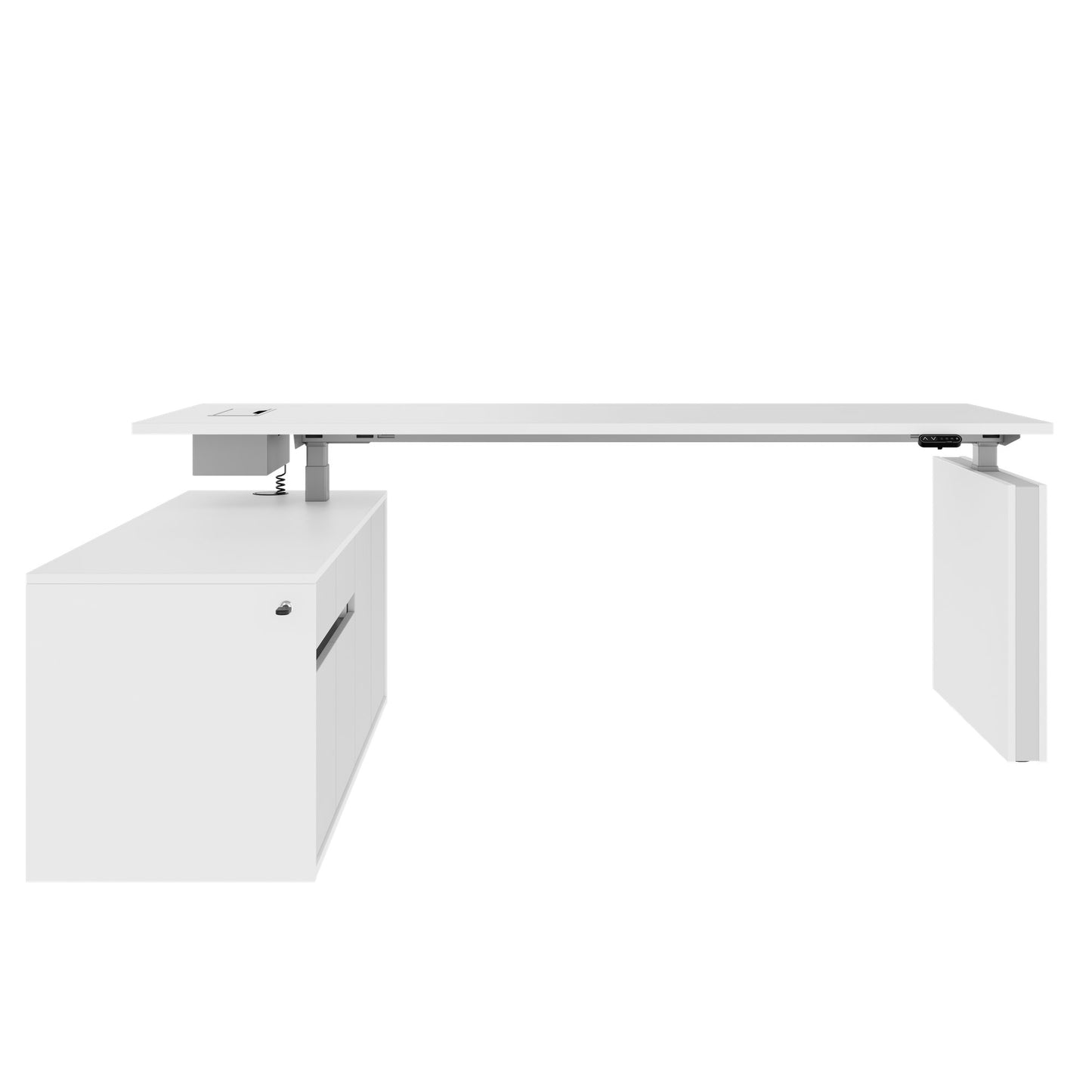 MOTION 2-Motoren-Schreibtisch mit Sideboard | Elektrisch höhenverstellbar, 2000 x 1800 mm, Weiß