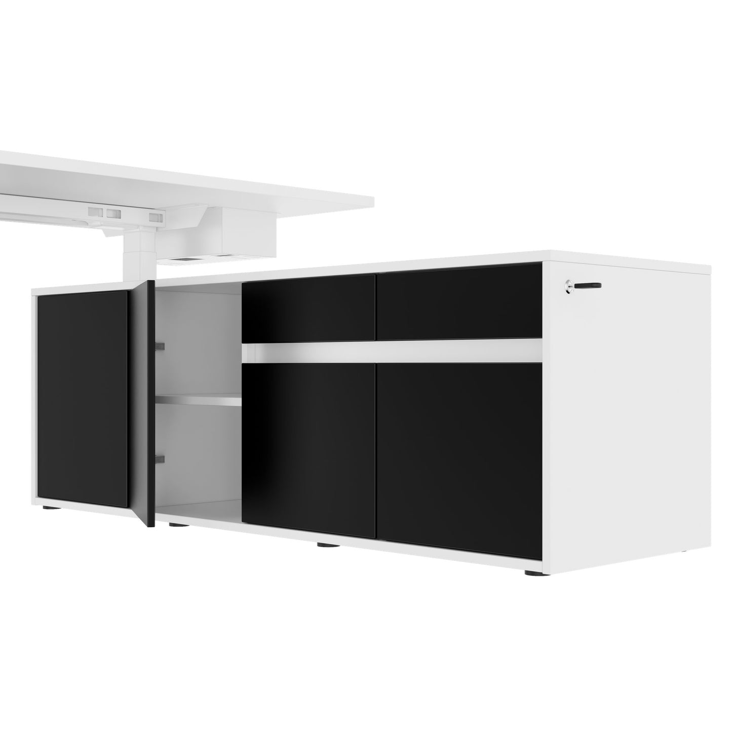 MOTION Desk a 2 motori con sideboard | Regolabile elettricamente in altezza, 2000 x 1800 mm, bianco