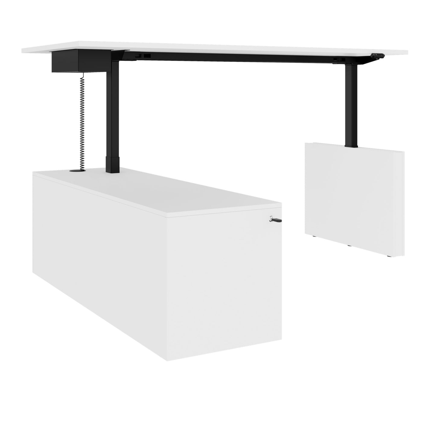 MOTION Desk a 2 motori con sideboard | Regolabile elettricamente in altezza, 2000 x 1800 mm, bianco
