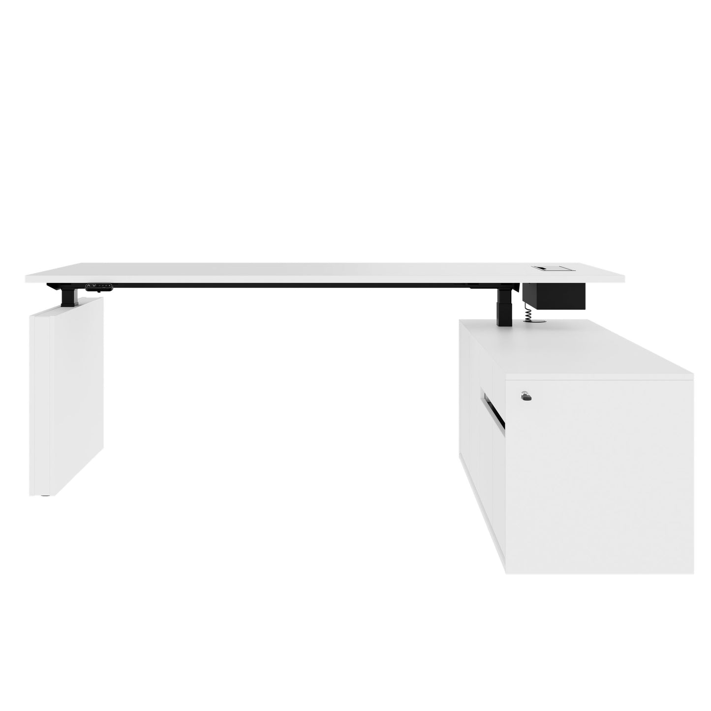 MOTION Desk a 2 motori con sideboard | Regolabile elettricamente in altezza, 2000 x 1800 mm, bianco