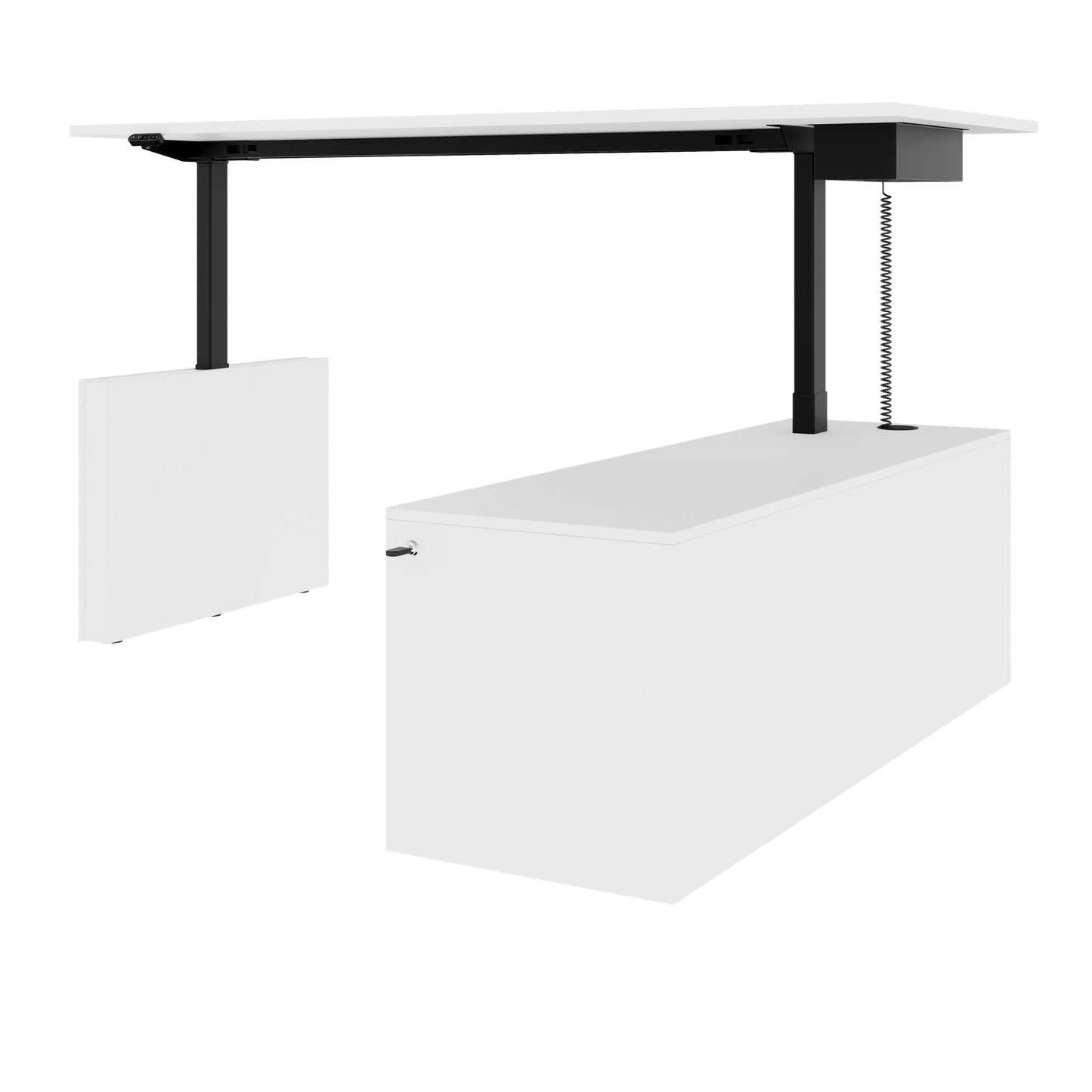 MOTION Desk a 2 motori con sideboard | Regolabile elettricamente in altezza, 2000 x 1800 mm, bianco