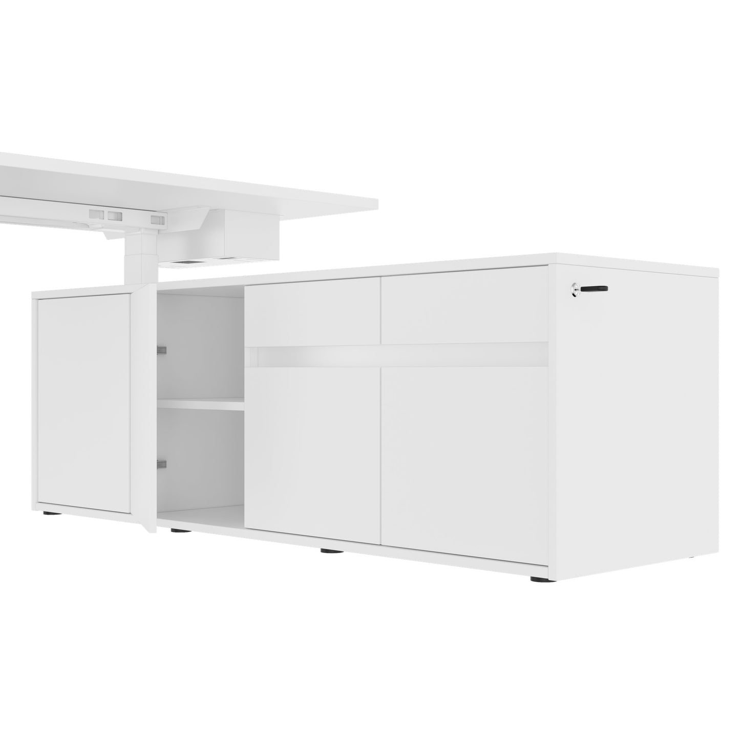 MOTION Desk a 2 motori con sideboard | Regolabile elettricamente in altezza, 2000 x 1800 mm, bianco