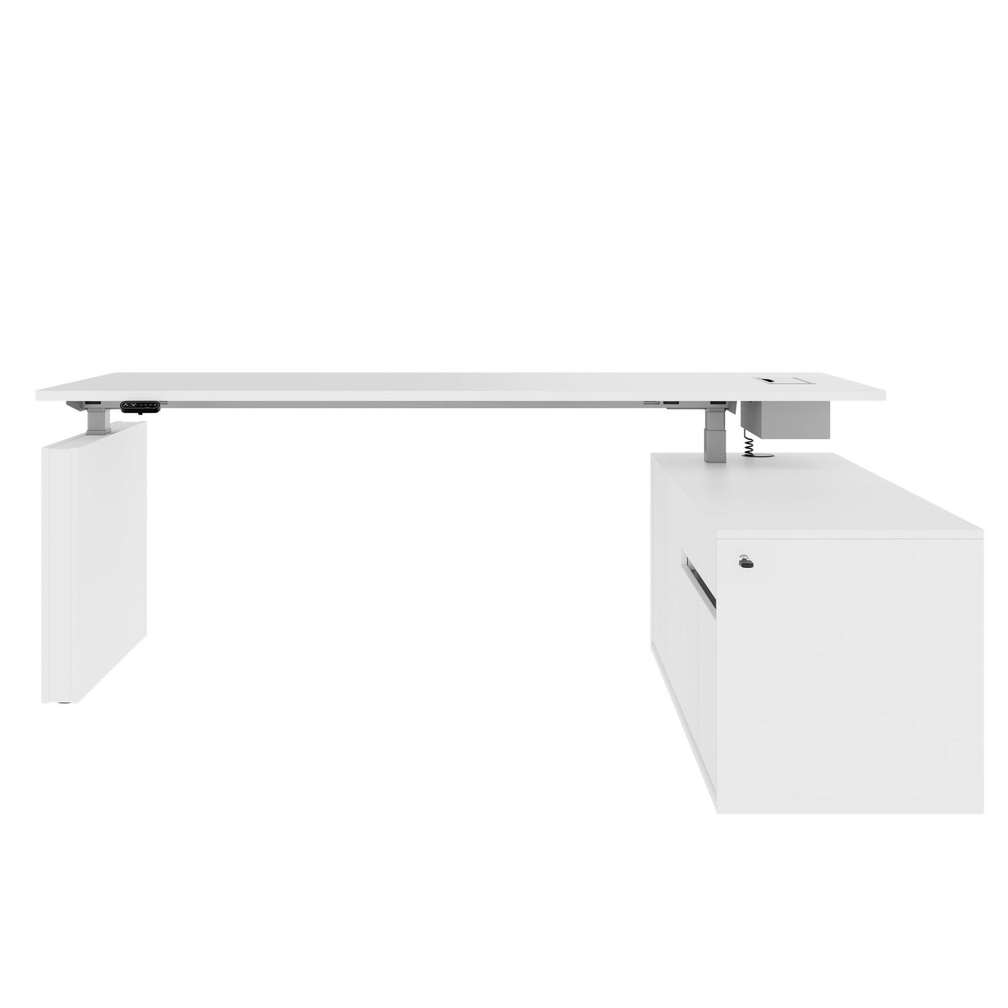 MOTION Desk a 2 motori con sideboard | Regolabile elettricamente in altezza, 2000 x 1800 mm, bianco