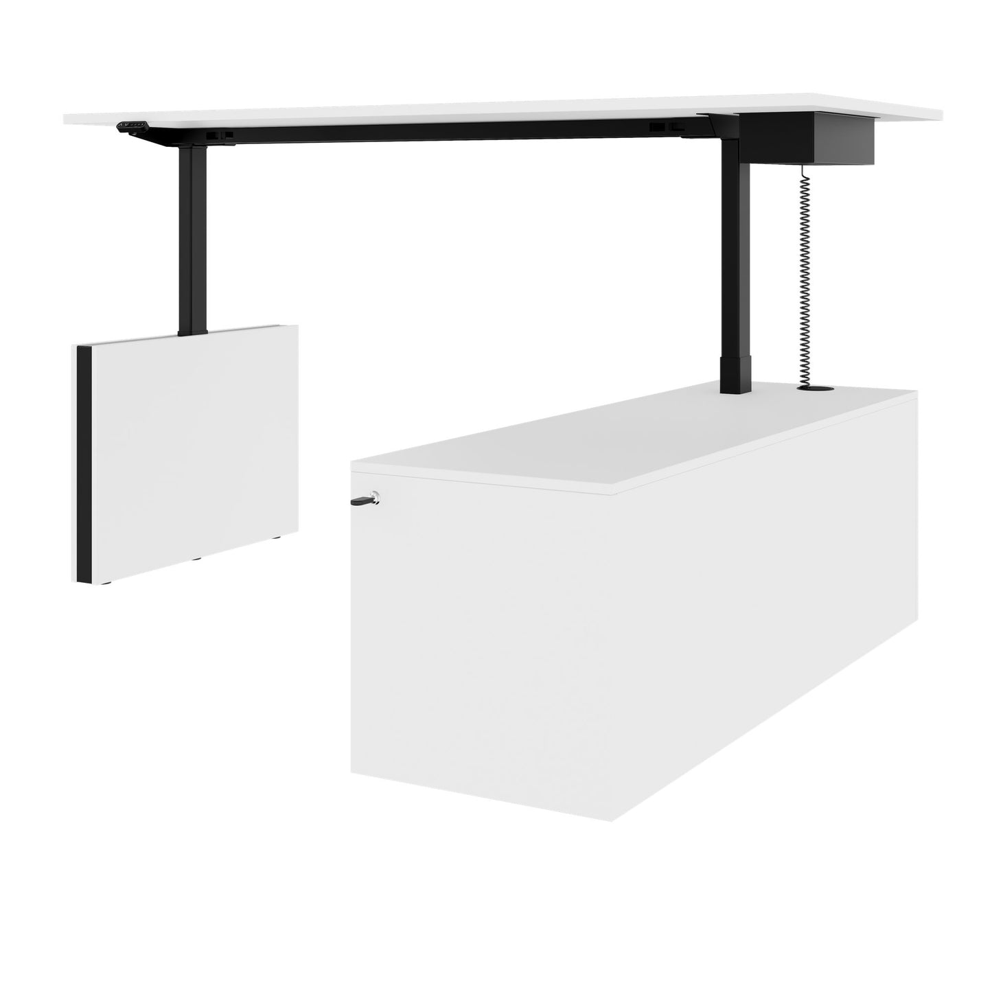 MOTION Desk a 2 motori con sideboard | Regolabile elettricamente in altezza, 2000 x 1800 mm, bianco