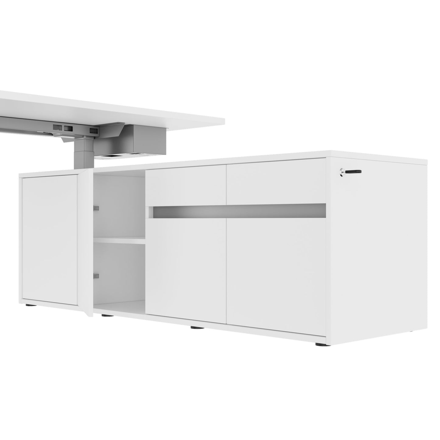 MOTION Desk a 2 motori con sideboard | Regolabile elettricamente in altezza, 2000 x 1800 mm, bianco