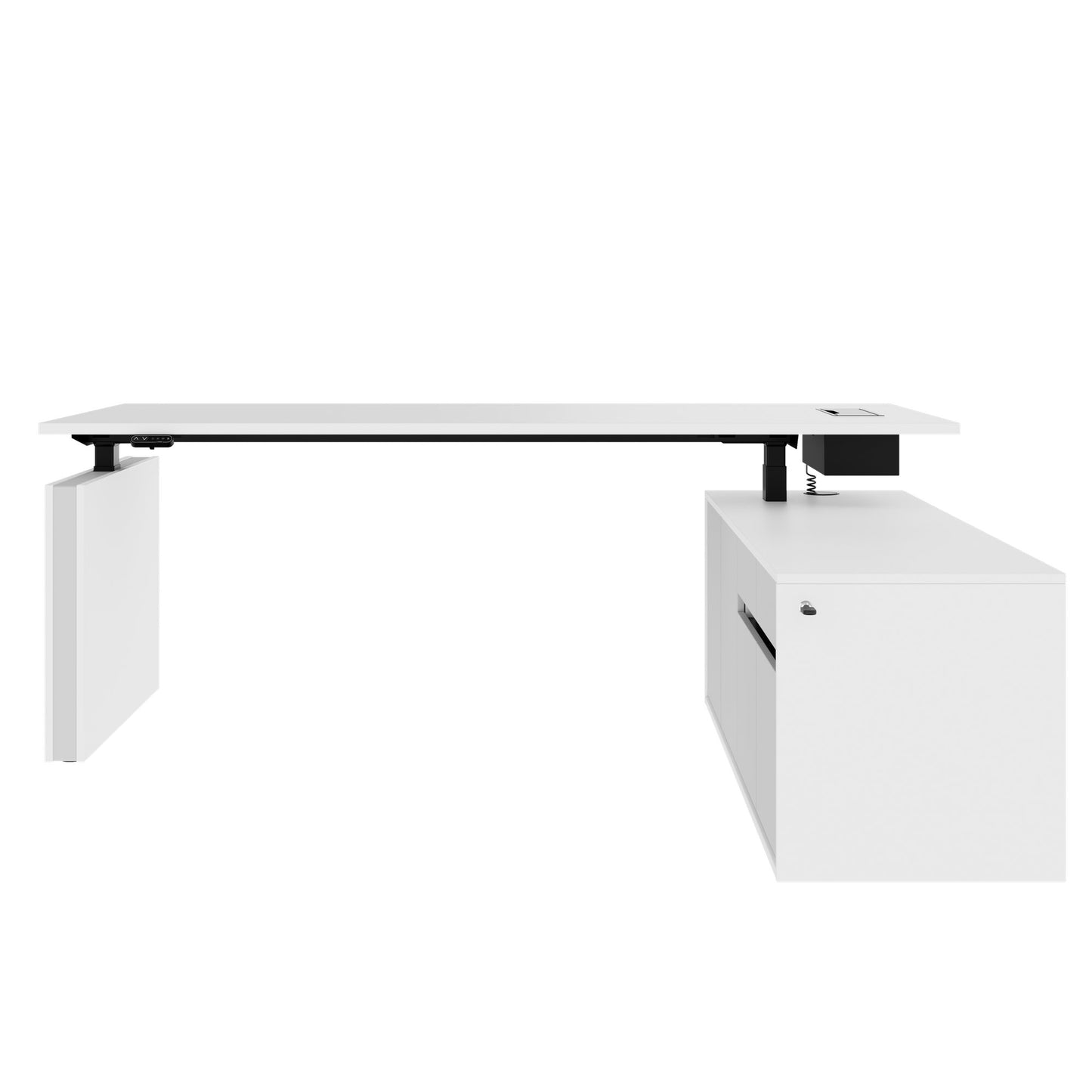 MOTION Desk a 2 motori con sideboard | Regolabile elettricamente in altezza, 2000 x 1800 mm, bianco