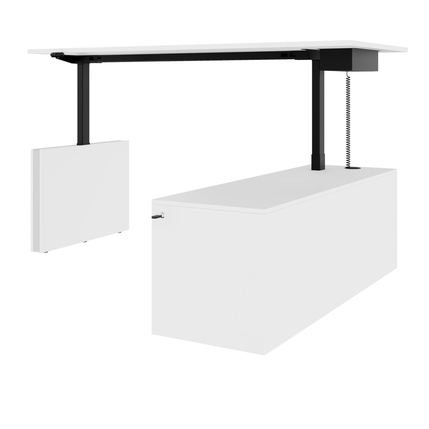 MOTION Desk a 2 motori con sideboard | Regolabile elettricamente in altezza, 2000 x 1800 mm, bianco