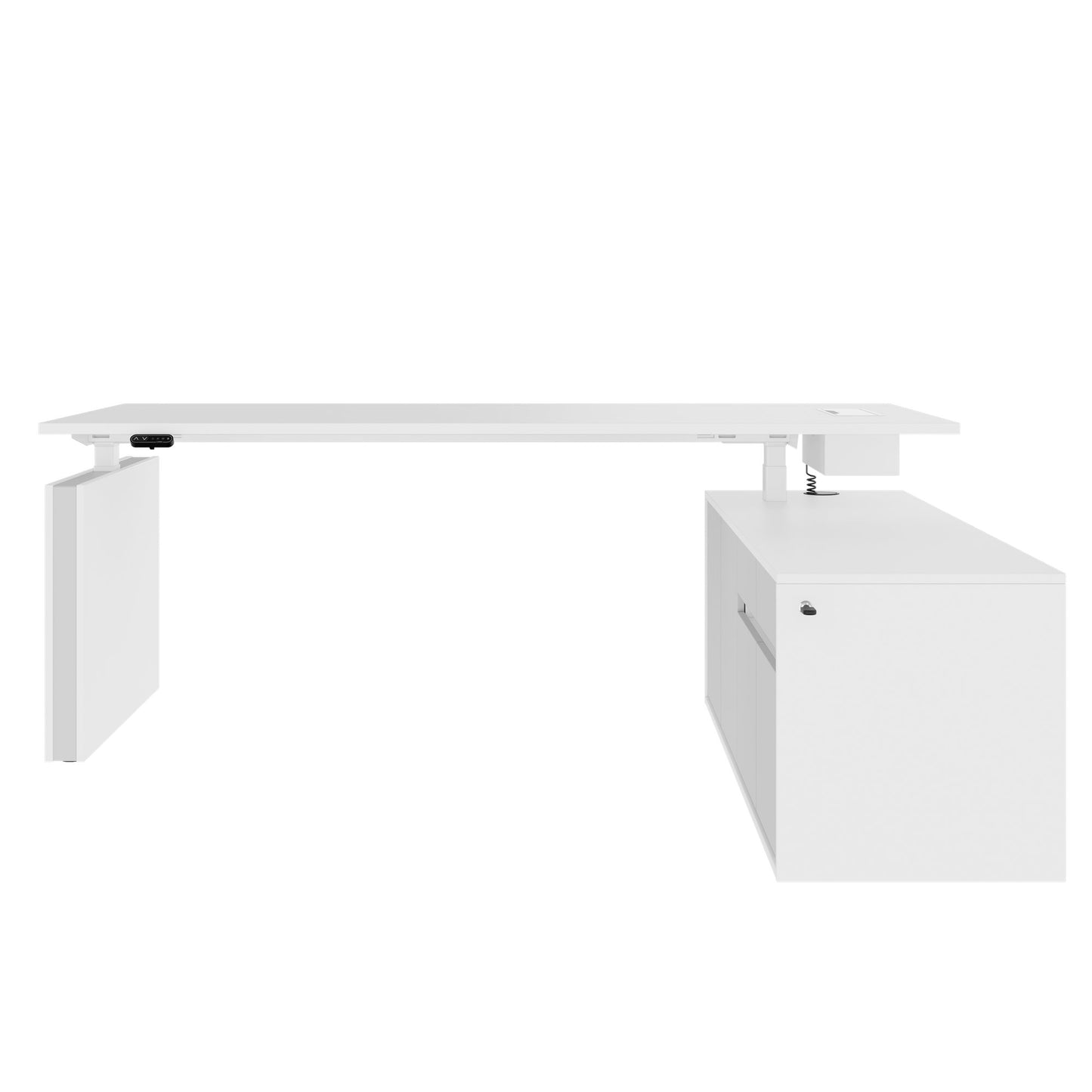MOTION Desk a 2 motori con sideboard | Regolabile elettricamente in altezza, 2000 x 1800 mm, bianco