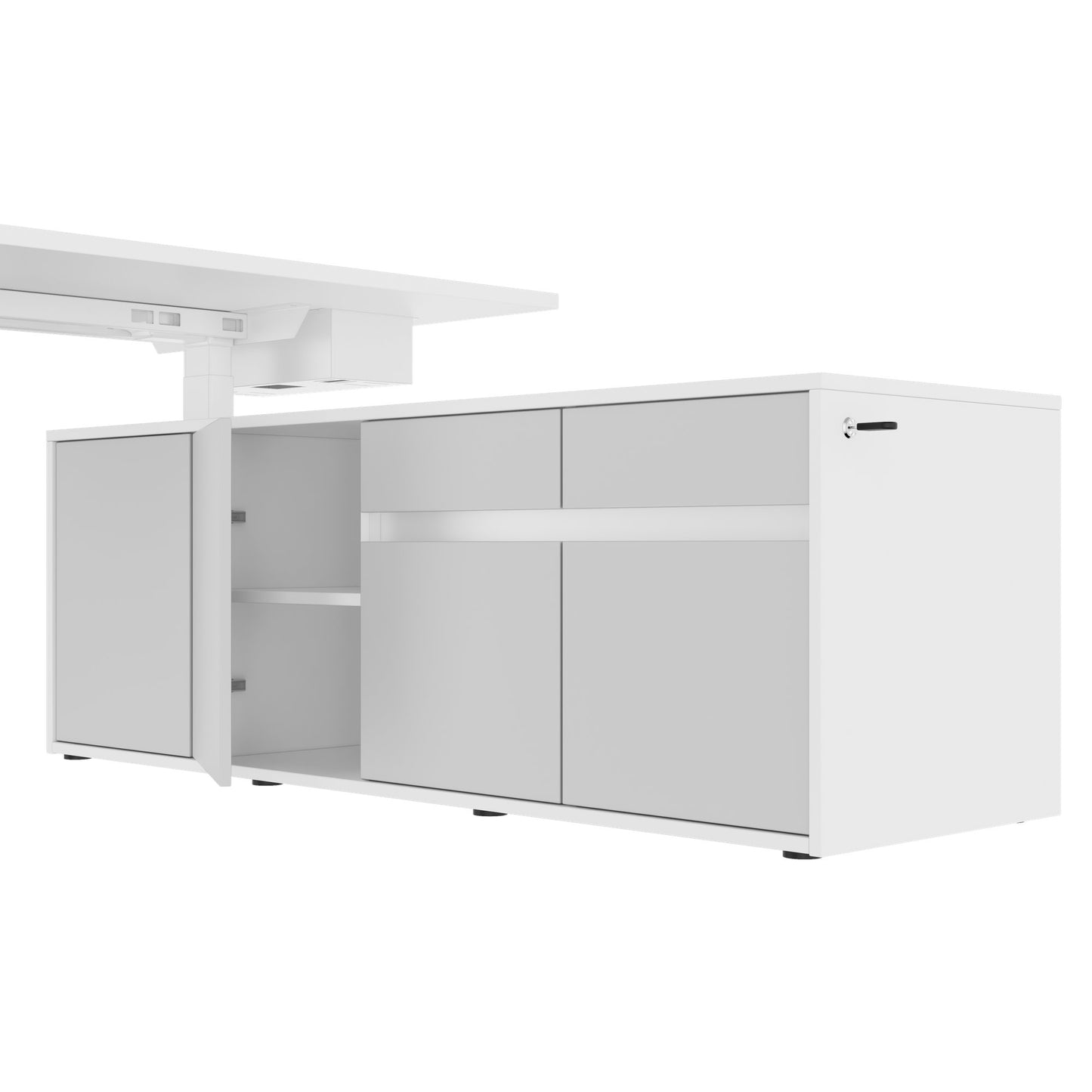 MOTION Desk a 2 motori con sideboard | Regolabile elettricamente in altezza, 2000 x 1800 mm, bianco