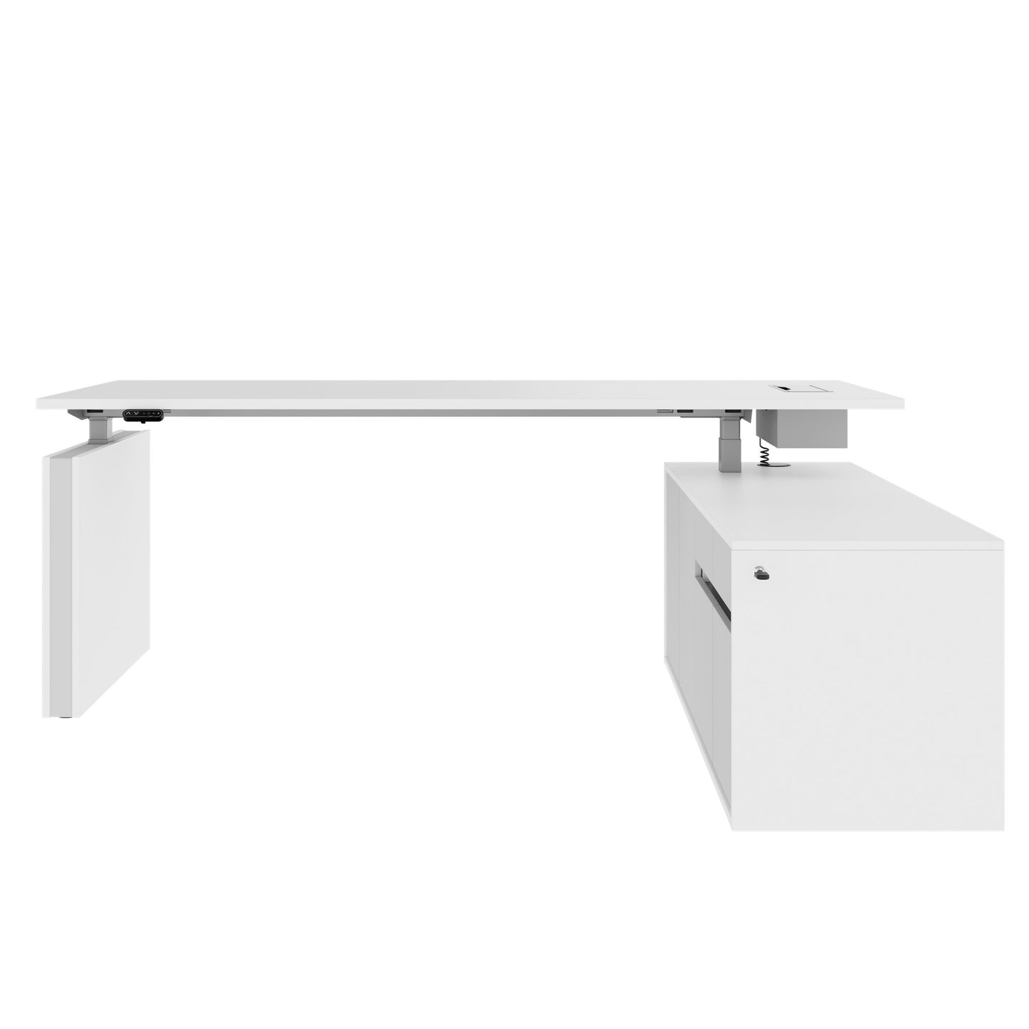 MOTION Desk a 2 motori con sideboard | Regolabile elettricamente in altezza, 2000 x 1800 mm, bianco