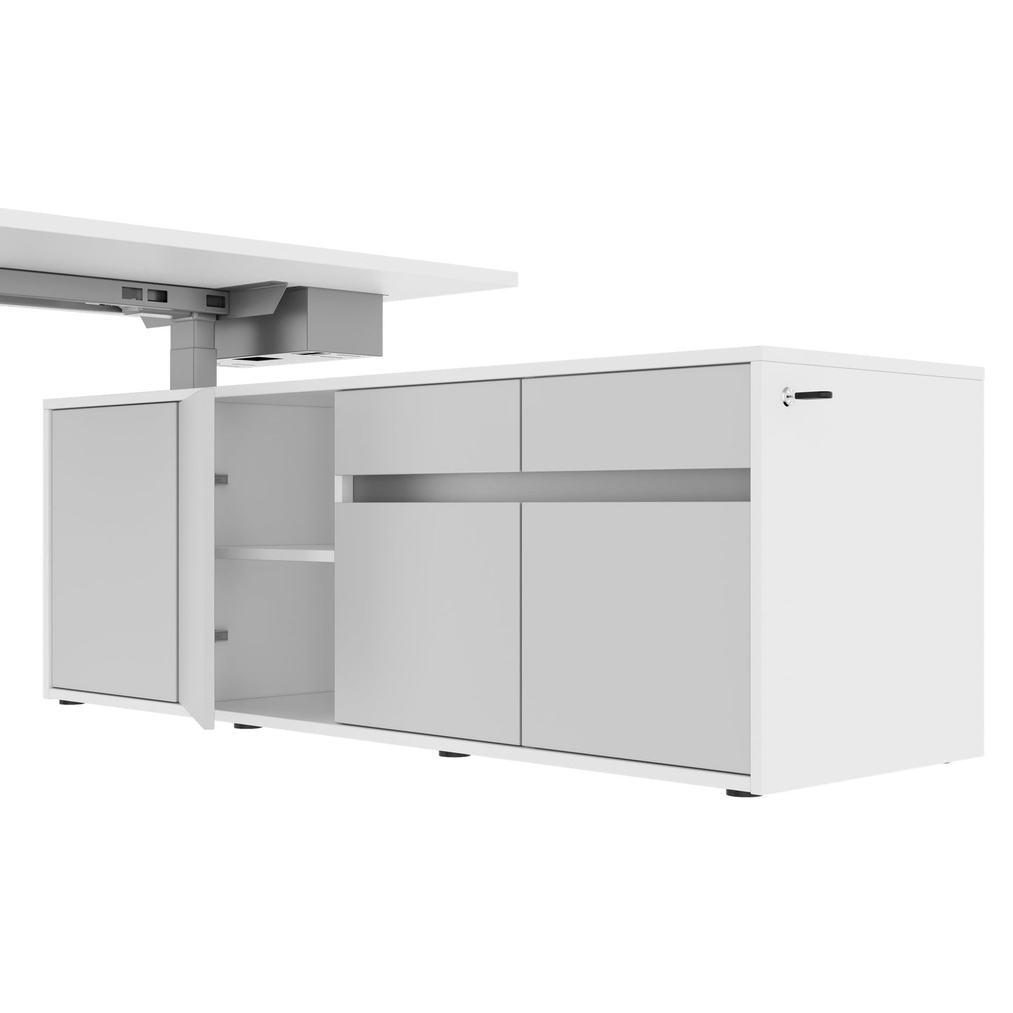 MOTION Desk a 2 motori con sideboard | Regolabile elettricamente in altezza, 2000 x 1800 mm, bianco