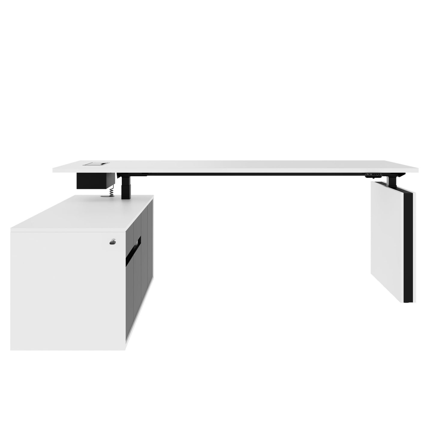 MOTION Desk a 2 motori con sideboard | Regolabile elettricamente in altezza, 2000 x 1800 mm, bianco