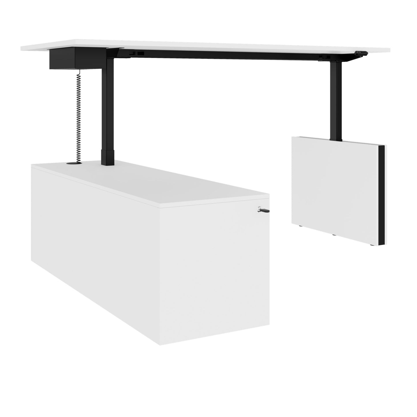 MOTION Desk a 2 motori con sideboard | Regolabile elettricamente in altezza, 2000 x 1800 mm, bianco