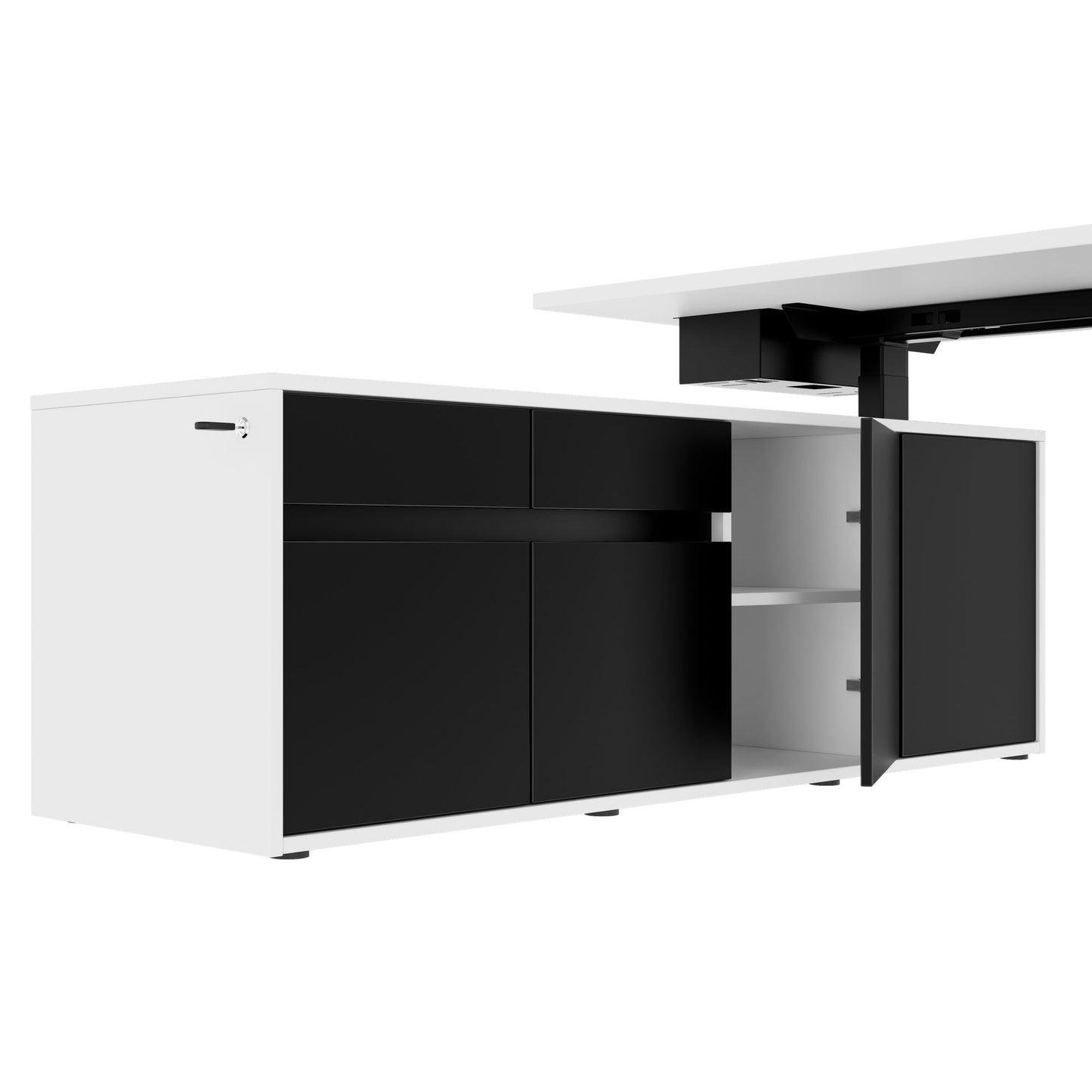 MOTION Desk a 2 motori con sideboard | Regolabile elettricamente in altezza, 2000 x 1800 mm, bianco