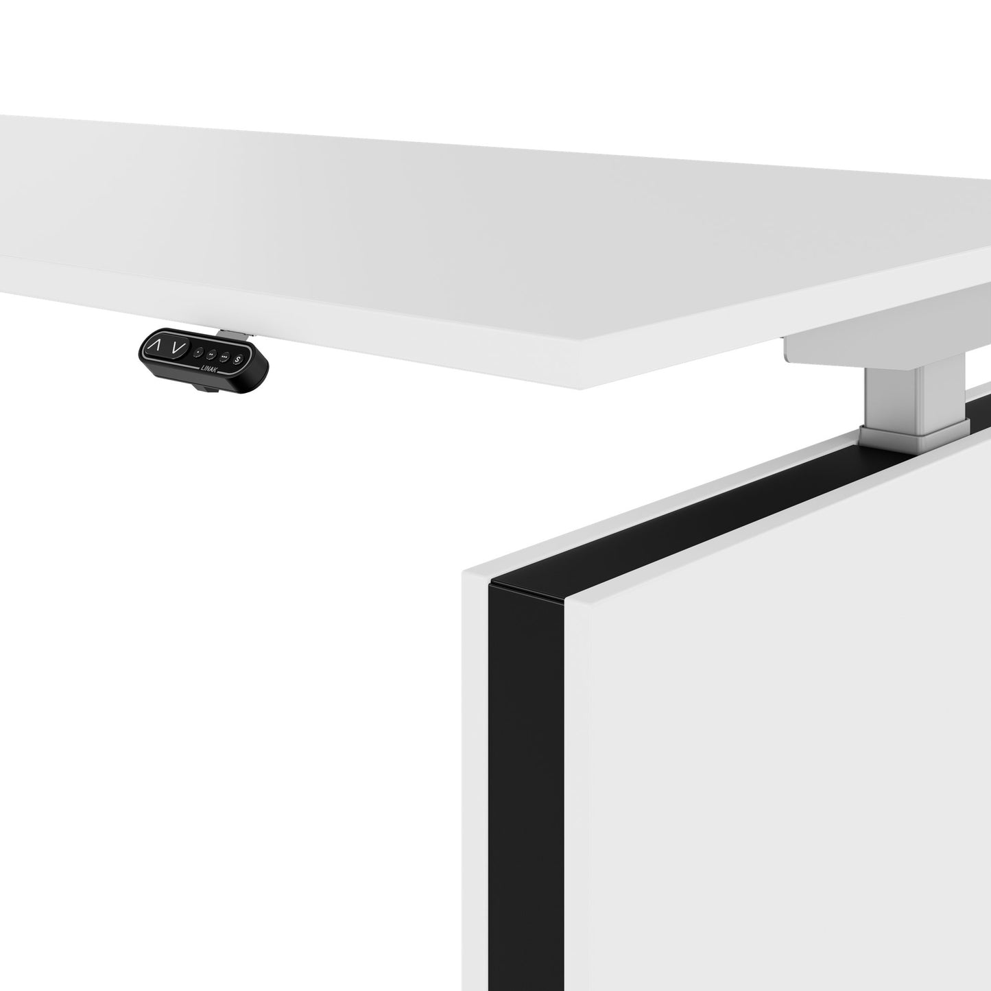 MOTION Desk a 2 motori con sideboard | Regolabile elettricamente in altezza, 2000 x 1800 mm, bianco