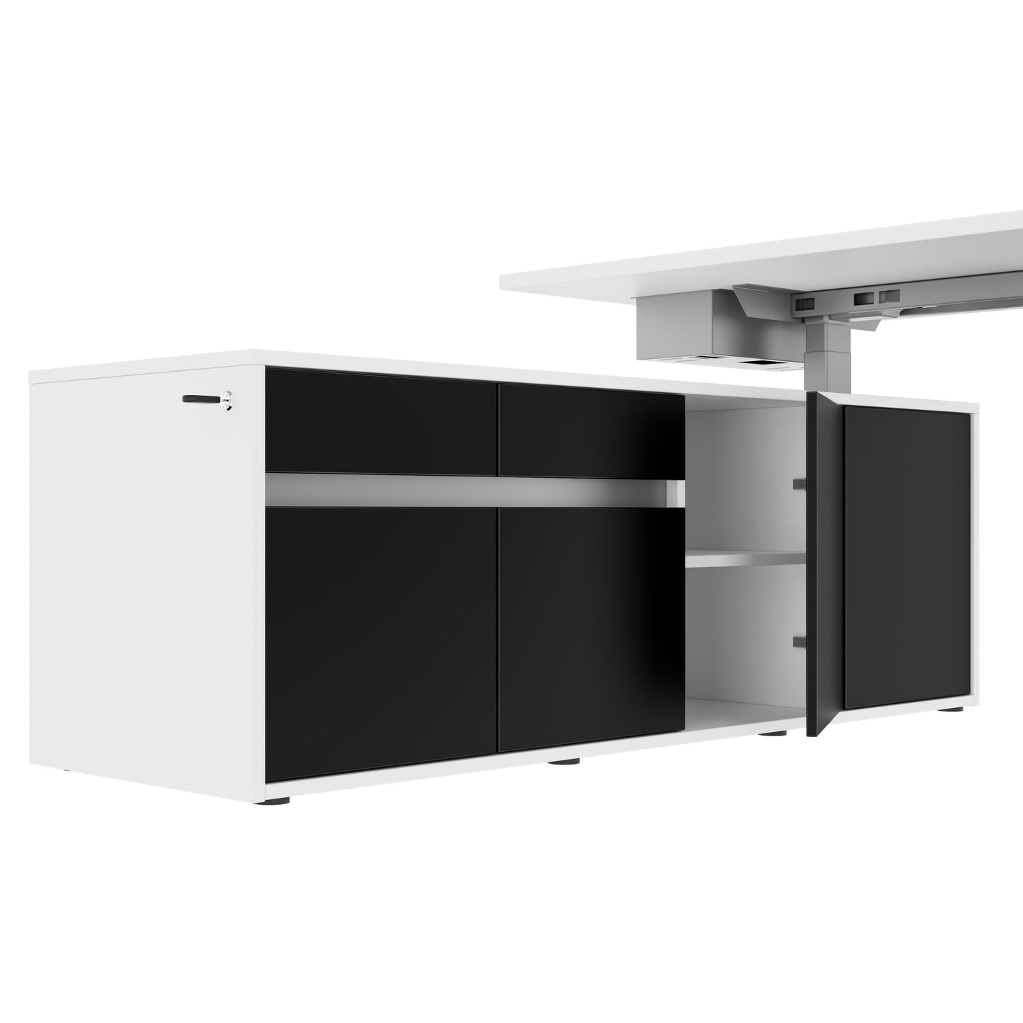 MOTION Desk a 2 motori con sideboard | Regolabile elettricamente in altezza, 2000 x 1800 mm, bianco