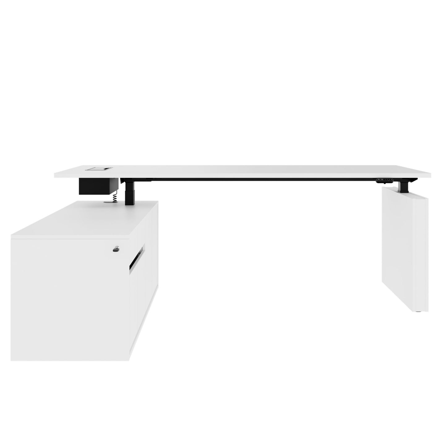 MOTION Desk a 2 motori con sideboard | Regolabile elettricamente in altezza, 2000 x 1800 mm, bianco