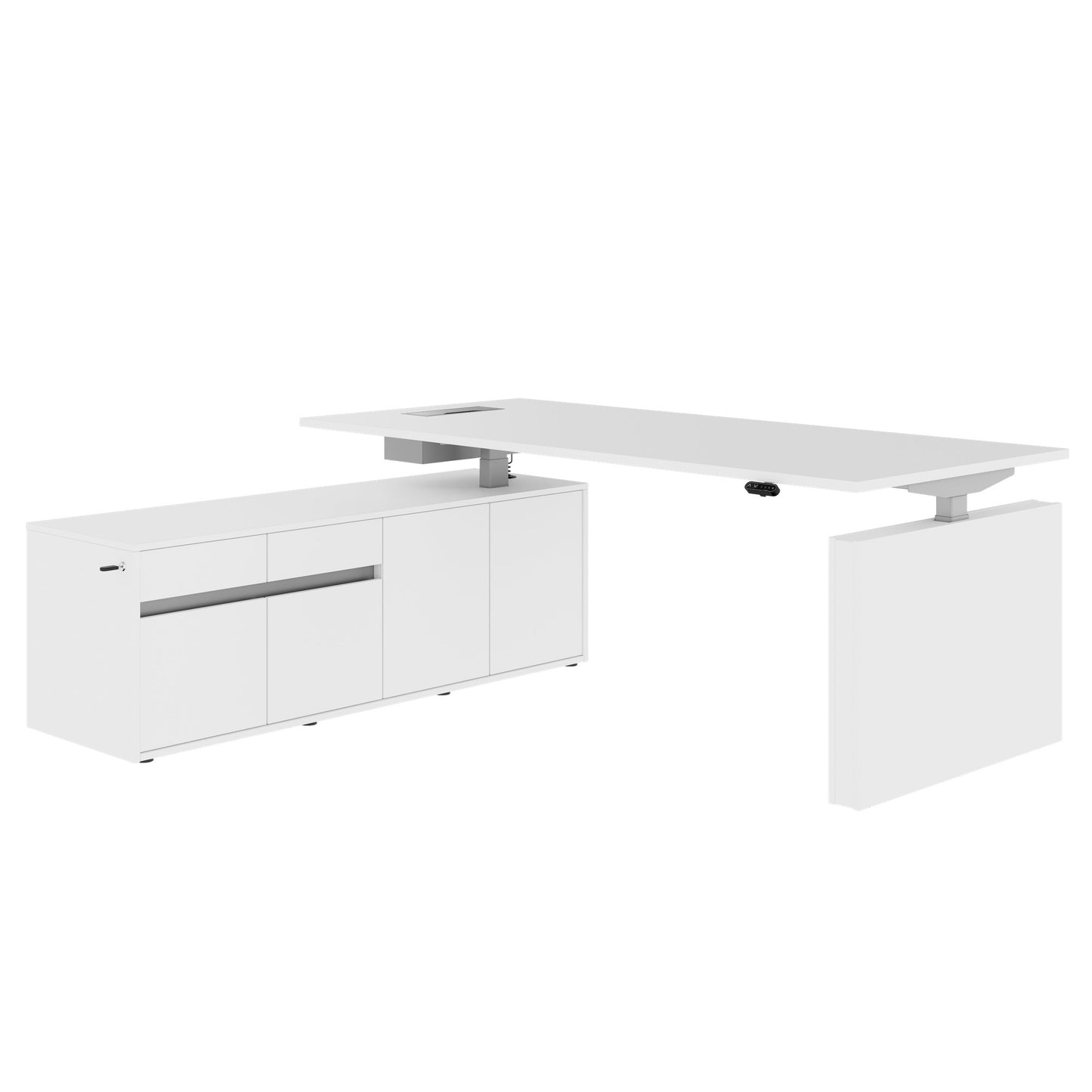 MOTION 2-Motoren-Schreibtisch mit Sideboard | Elektrisch höhenverstellbar, 2000 x 1800 mm, Weiß