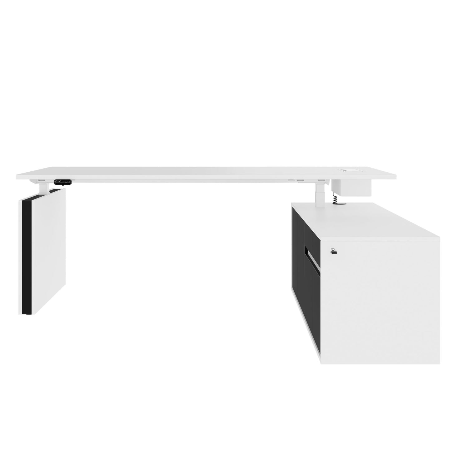MOTION Desk a 2 motori con sideboard | Regolabile elettricamente in altezza, 2000 x 1800 mm, bianco