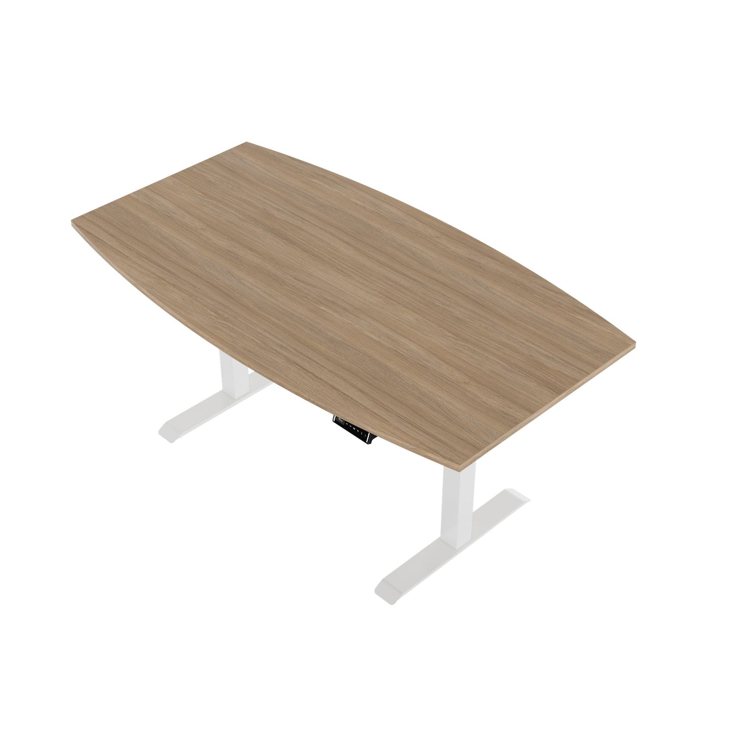 DRIVE 2 motor conference table | Boat shape, 1800 - 2400 mm (6 - 10 people), electrically height adjustable, cable flap optional, amber oak