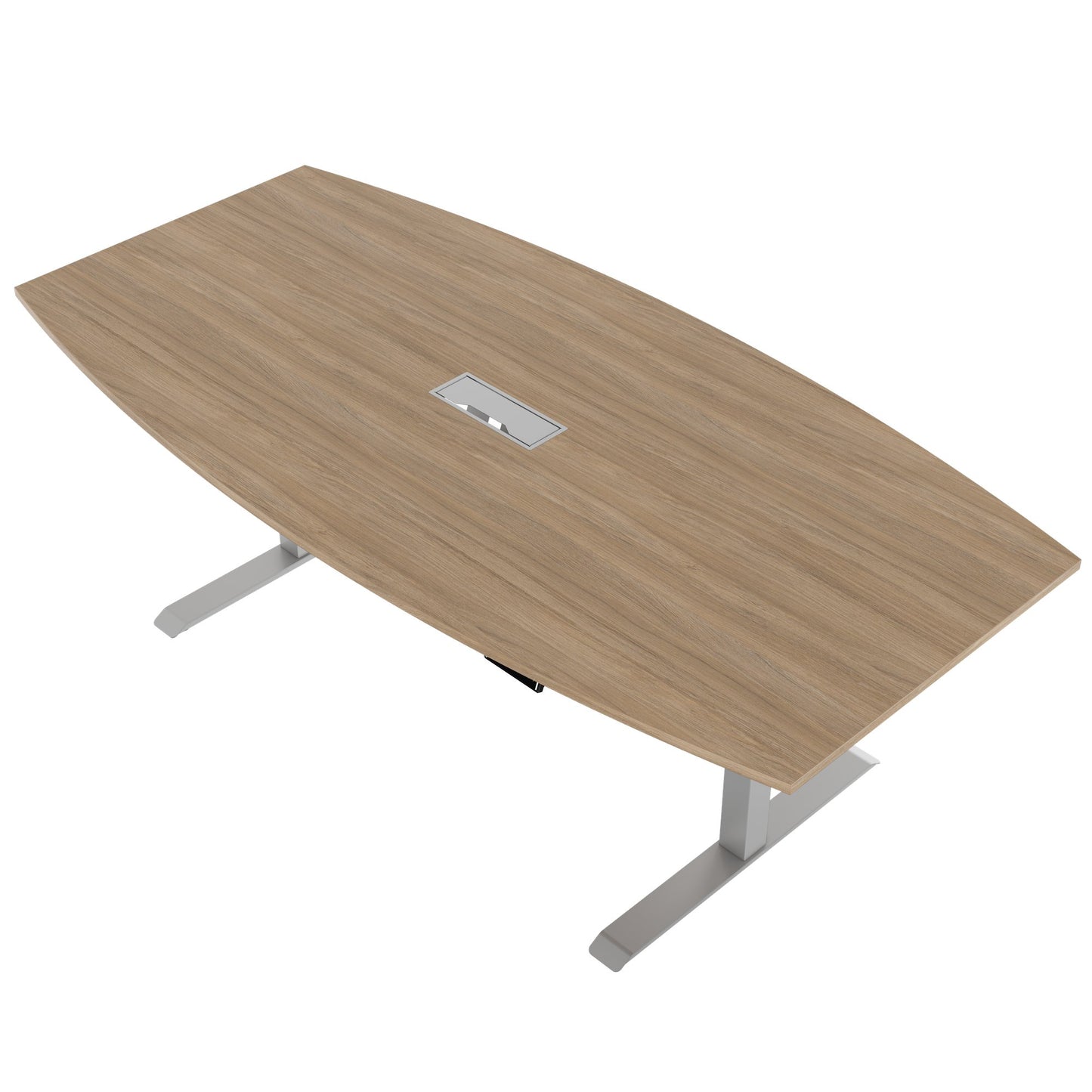DRIVE 2 motor conference table | Boat shape, 1800 - 2400 mm (6 - 10 people), electrically height adjustable, cable flap optional, amber oak