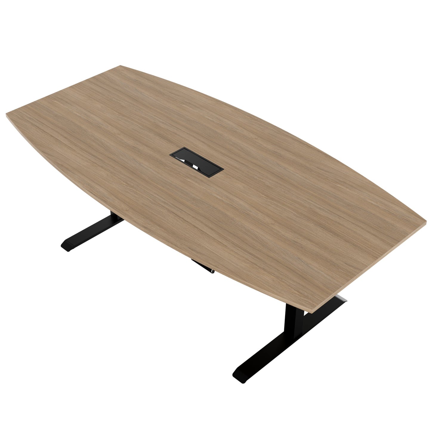 DRIVE 2 motor conference table | Boat shape, 1800 - 2400 mm (6 - 10 people), electrically height adjustable, cable flap optional, amber oak