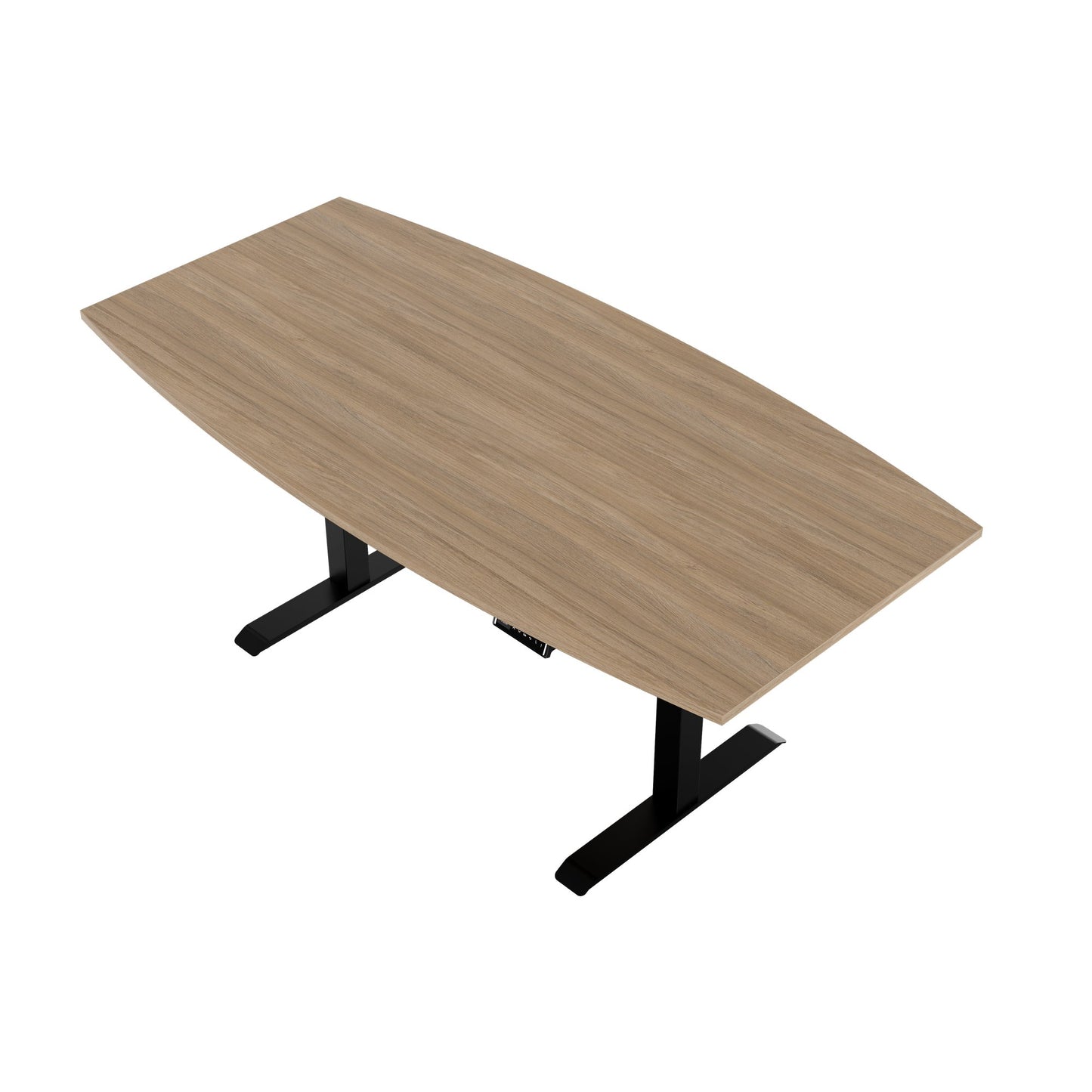 DRIVE 2 motor conference table | Boat shape, 1800 - 2400 mm (6 - 10 people), electrically height adjustable, cable flap optional, amber oak