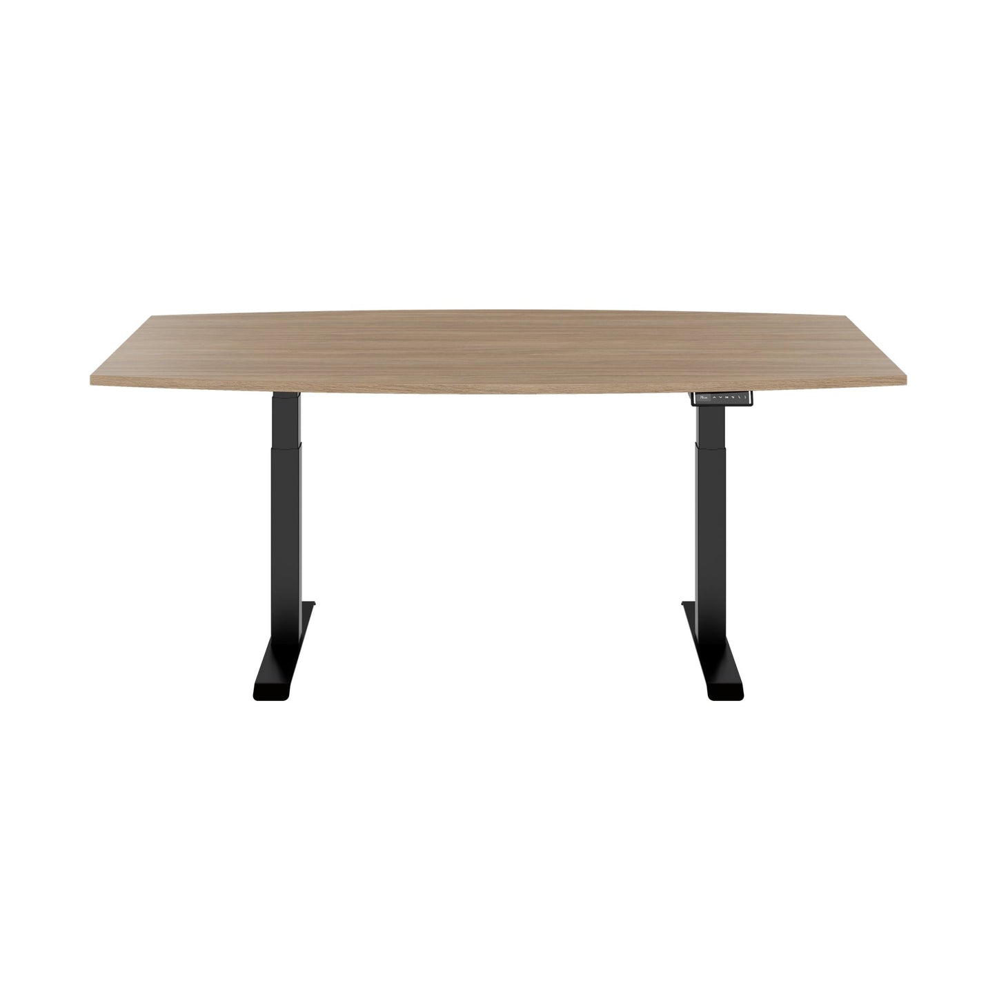 DRIVE 2 motor conference table | Boat shape, 1800 - 2400 mm (6 - 10 people), electrically height adjustable, cable flap optional, amber oak