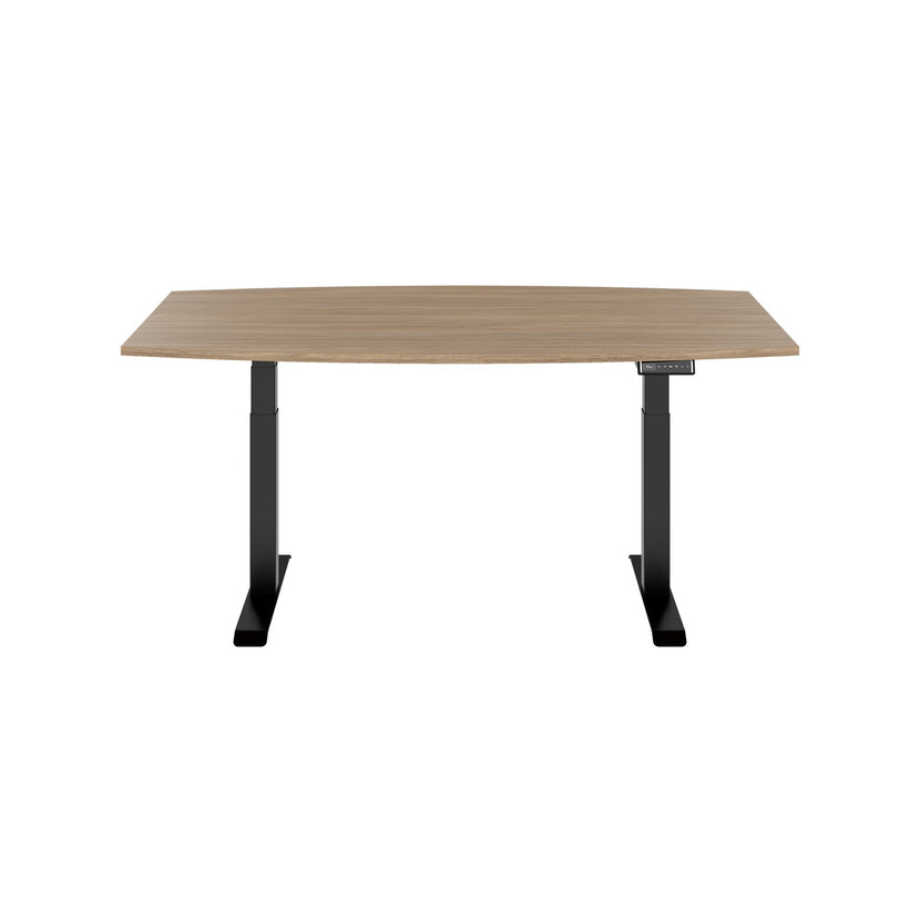 DRIVE 2 motor conference table | Boat shape, 1800 - 2400 mm (6 - 10 people), electrically height adjustable, cable flap optional, amber oak