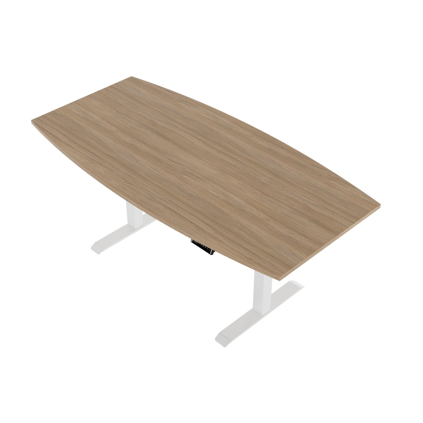 DRIVE 2 motor conference table | Boat shape, 1800 - 2400 mm (6 - 10 people), electrically height adjustable, cable flap optional, amber oak