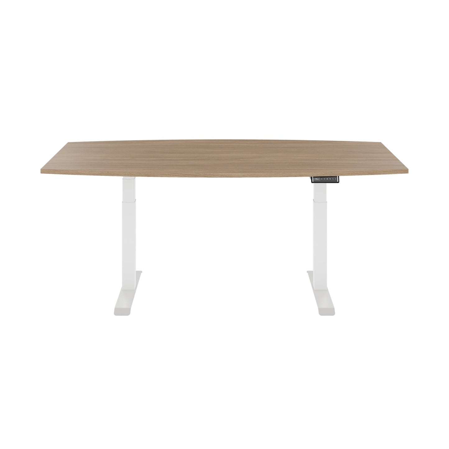 DRIVE 2 motor conference table | Boat shape, 1800 - 2400 mm (6 - 10 people), electrically height adjustable, cable flap optional, amber oak
