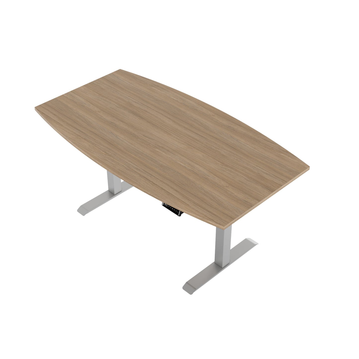 DRIVE 2 motor conference table | Boat shape, 1800 - 2400 mm (6 - 10 people), electrically height adjustable, cable flap optional, amber oak