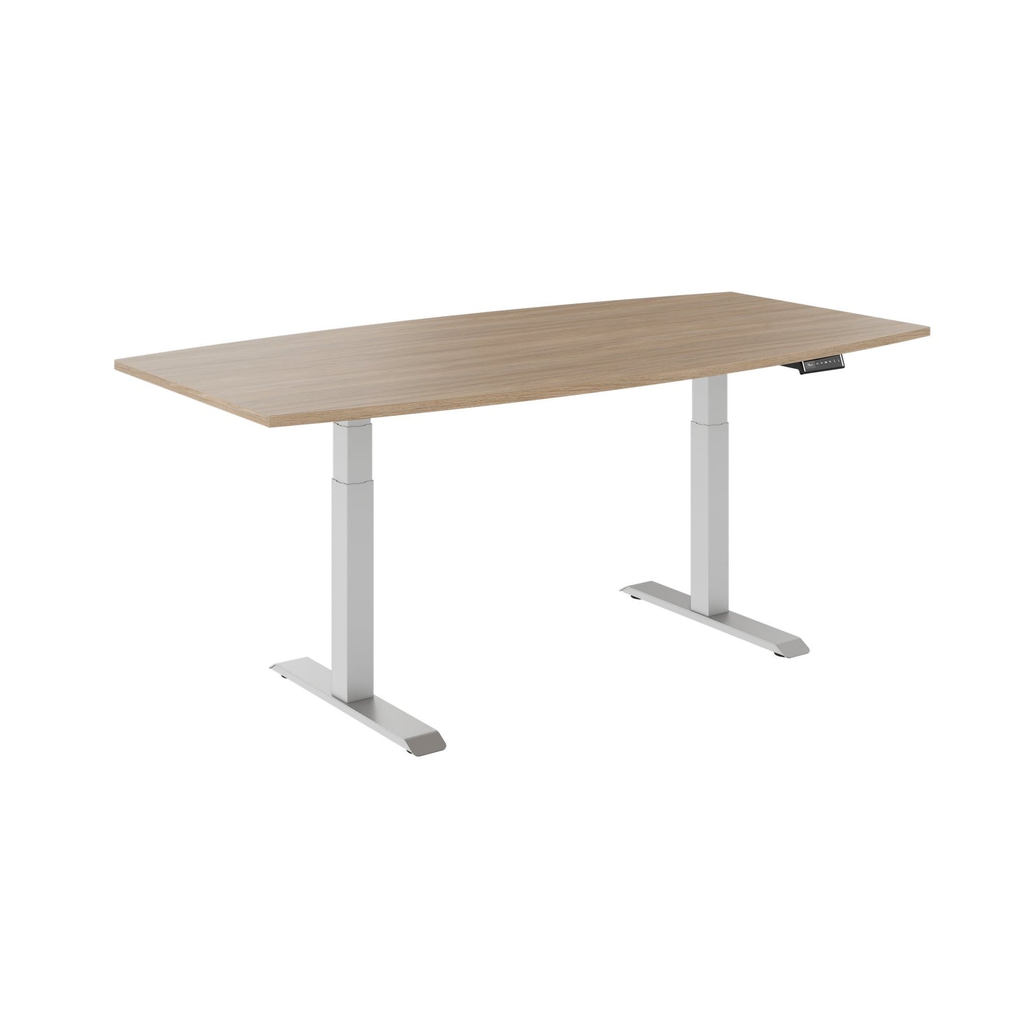 DRIVE 2 motor conference table | Boat shape, 1800 - 2400 mm (6 - 10 people), electrically height adjustable, cable flap optional, amber oak