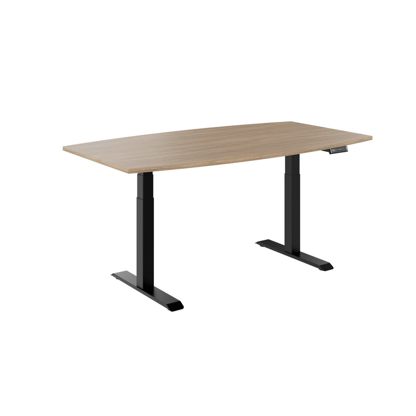 DRIVE 2 motor conference table | Boat shape, 1800 - 2400 mm (6 - 10 people), electrically height adjustable, cable flap optional, amber oak