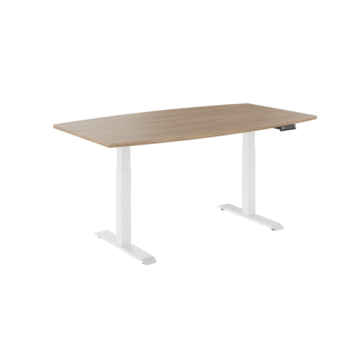 DRIVE 2 motor conference table | Boat shape, 1800 - 2400 mm (6 - 10 people), electrically height adjustable, cable flap optional, amber oak