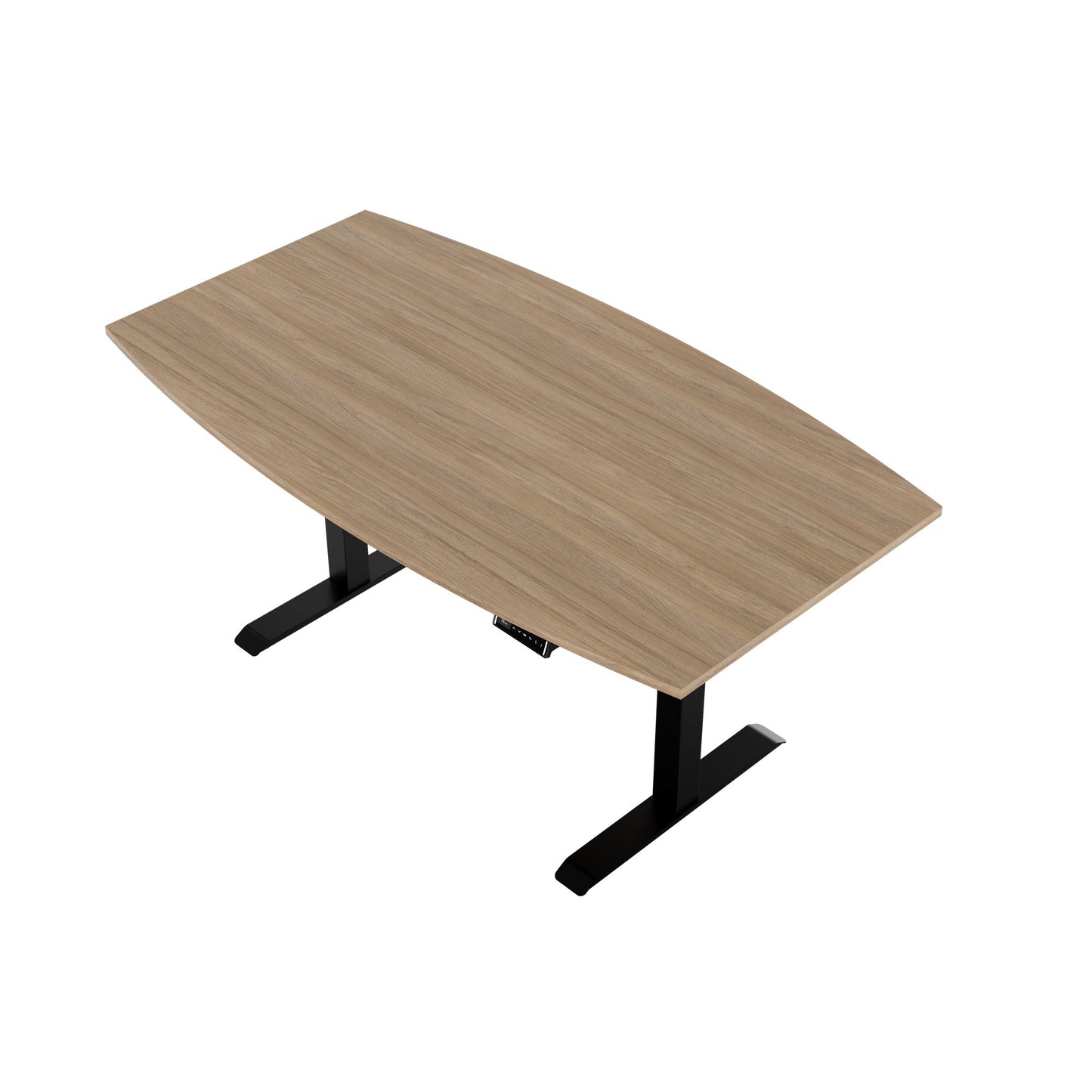 DRIVE 2 motor conference table | Boat shape, 1800 - 2400 mm (6 - 10 people), electrically height adjustable, cable flap optional, amber oak
