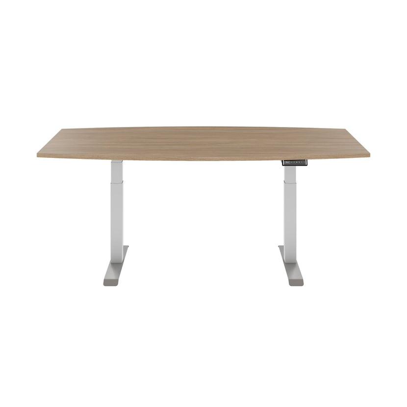 DRIVE 2 motor conference table | Boat shape, 1800 - 2400 mm (6 - 10 people), electrically height adjustable, cable flap optional, amber oak