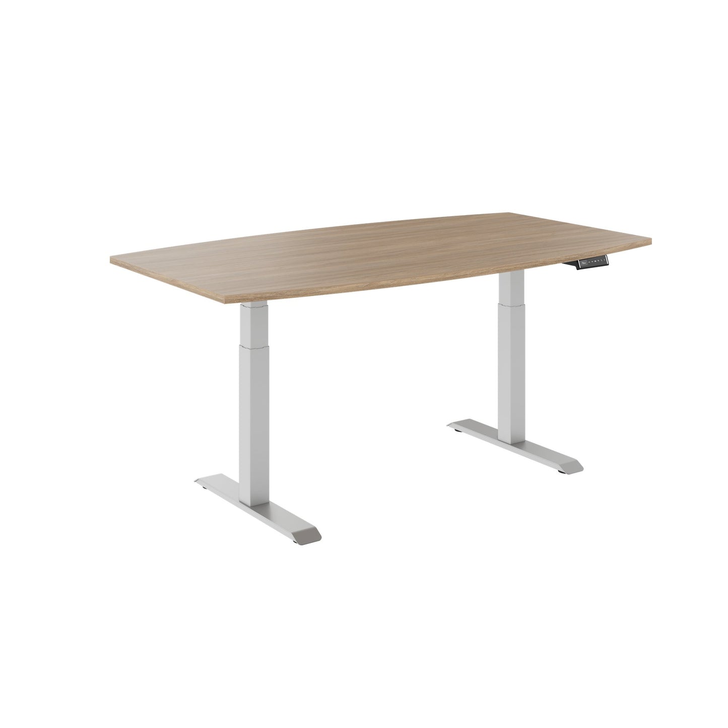DRIVE 2 motor conference table | Boat shape, 1800 - 2400 mm (6 - 10 people), electrically height adjustable, cable flap optional, amber oak