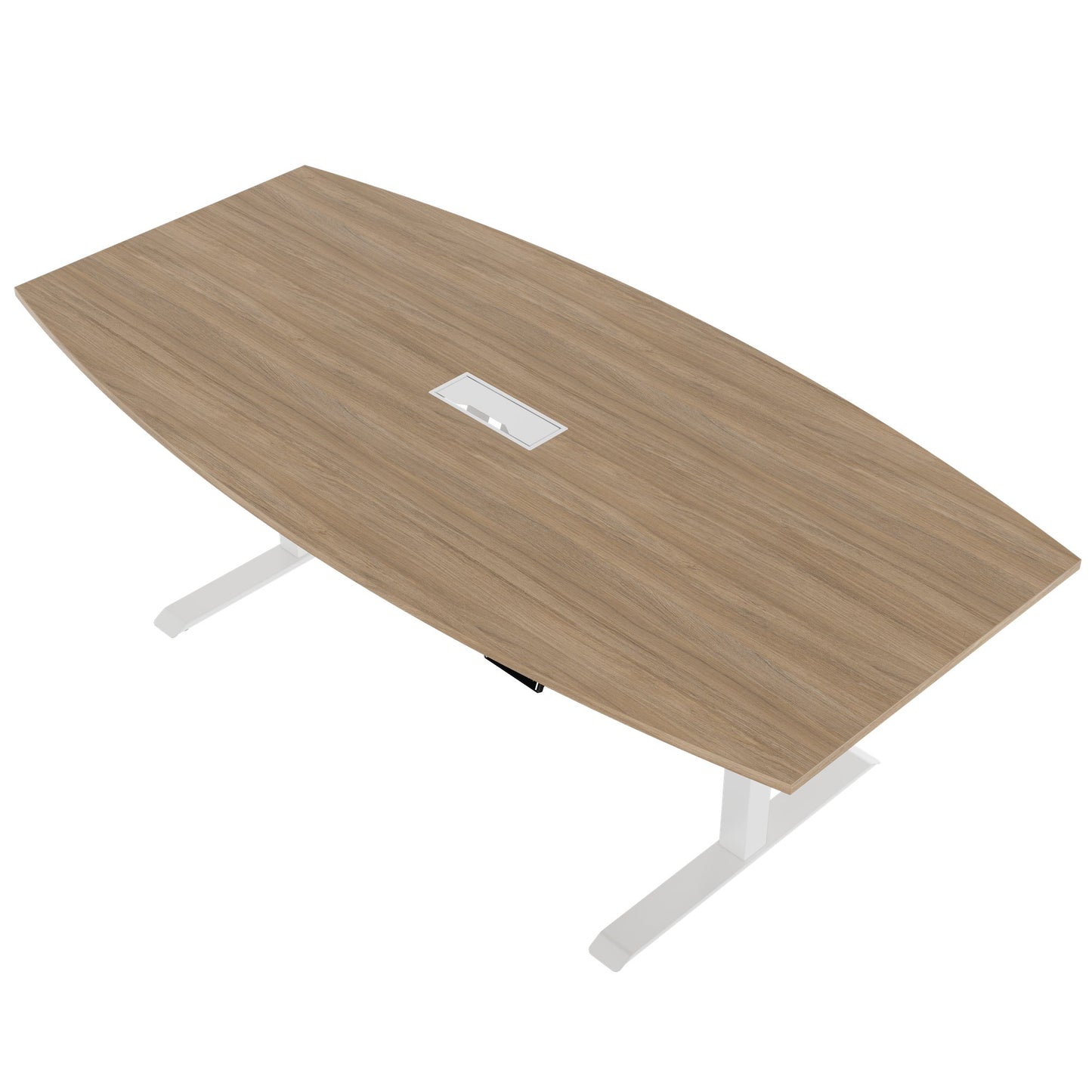 DRIVE 2 motor conference table | Boat shape, 1800 - 2400 mm (6 - 10 people), electrically height adjustable, cable flap optional, amber oak