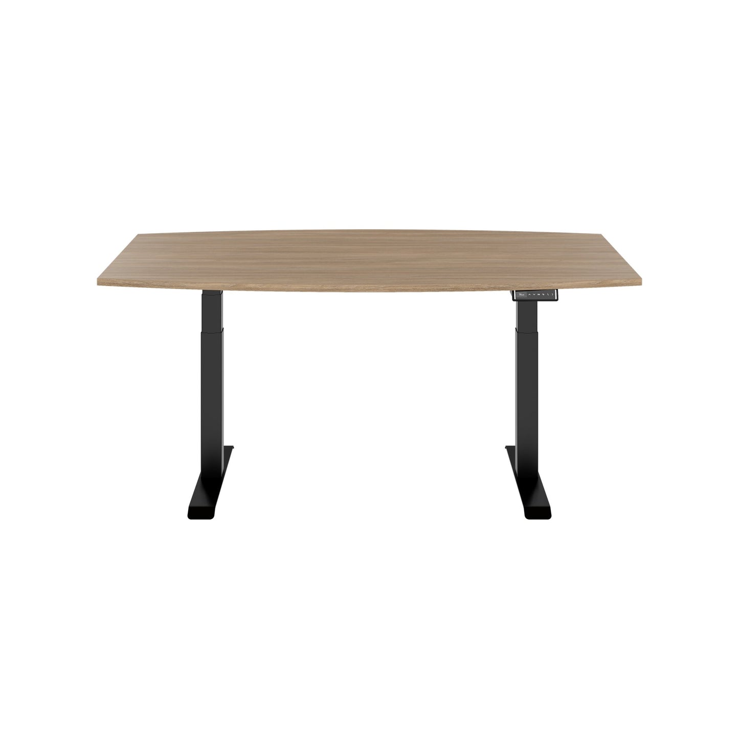 DRIVE 2 motor conference table | Boat shape, 1800 - 2400 mm (6 - 10 people), electrically height adjustable, cable flap optional, amber oak