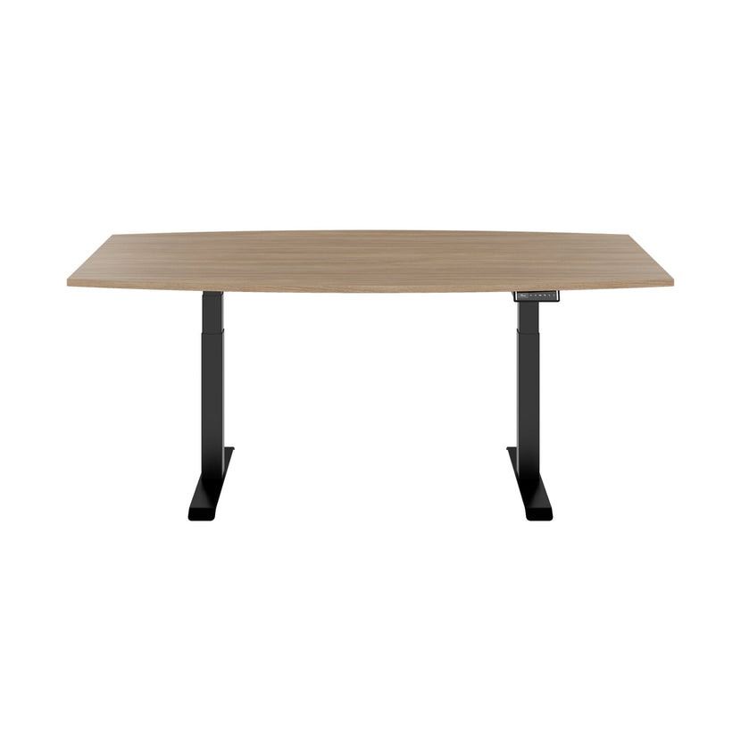 DRIVE 2 motor conference table | Boat shape, 1800 - 2400 mm (6 - 10 people), electrically height adjustable, cable flap optional, amber oak