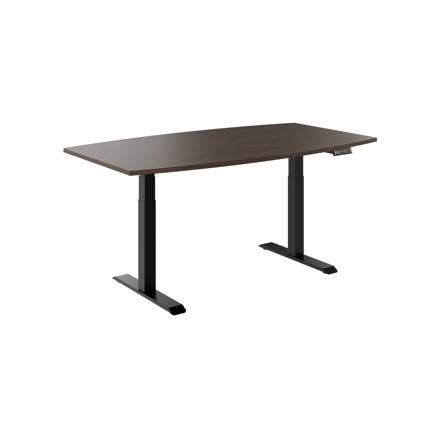 DRIVE 2 motor conference table | Boat shape, 1800 - 2400 mm (6 - 10 people), electrically height adjustable, cable flap optional, walnut