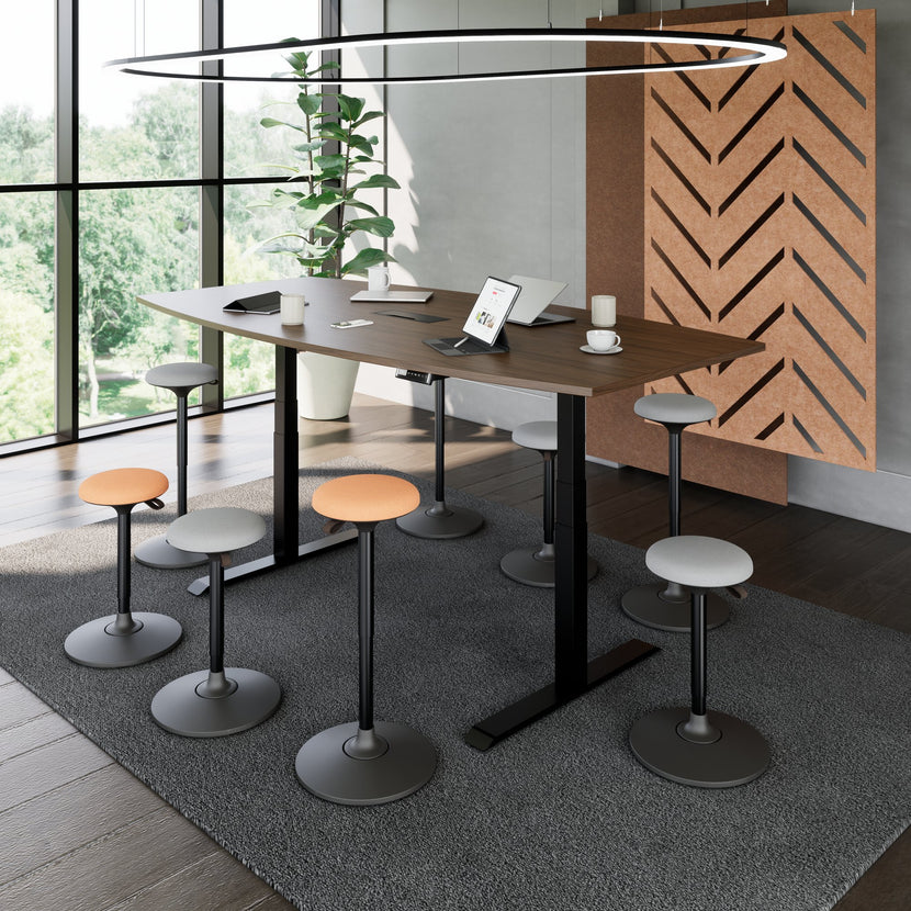 DRIVE 2 motor conference table | Boat shape, 1800 - 2400 mm (6 - 10 people), electrically height adjustable, cable flap optional, walnut