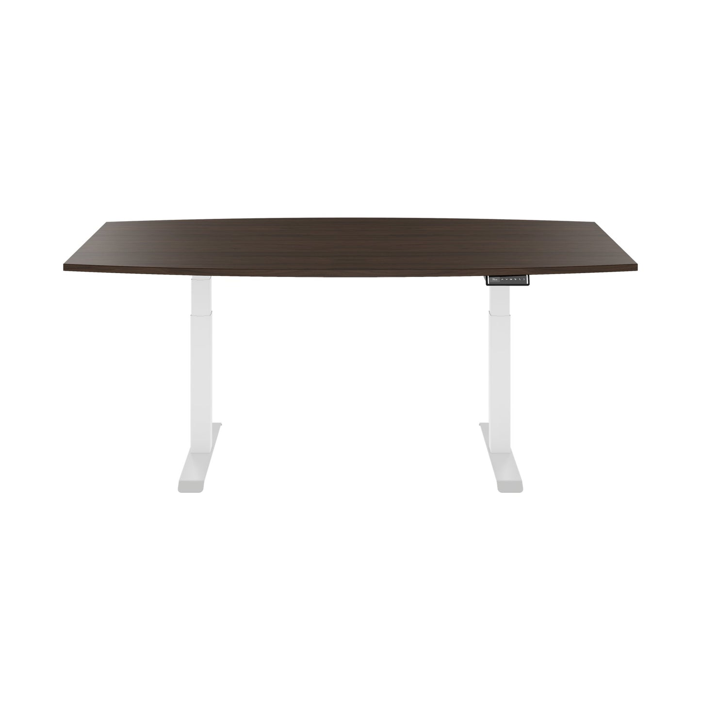 DRIVE 2 motor conference table | Boat shape, 1800 - 2400 mm (6 - 10 people), electrically height adjustable, cable flap optional, walnut